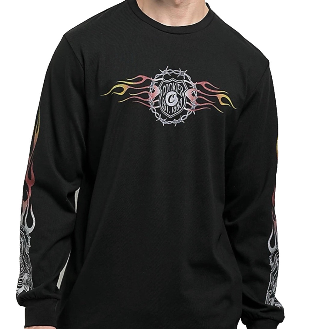 Cookies Highway Lightning Long Sleeve Knit Digital Print Artwork Shirt, Black, M