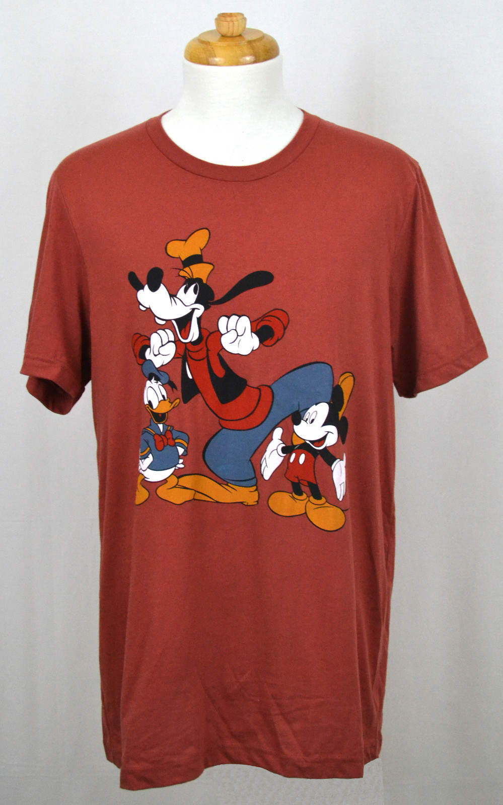Disney Trio T-shirt Mickey Mouse Goofy Donald Duck Graphic Tee Soft Wine Red NWT