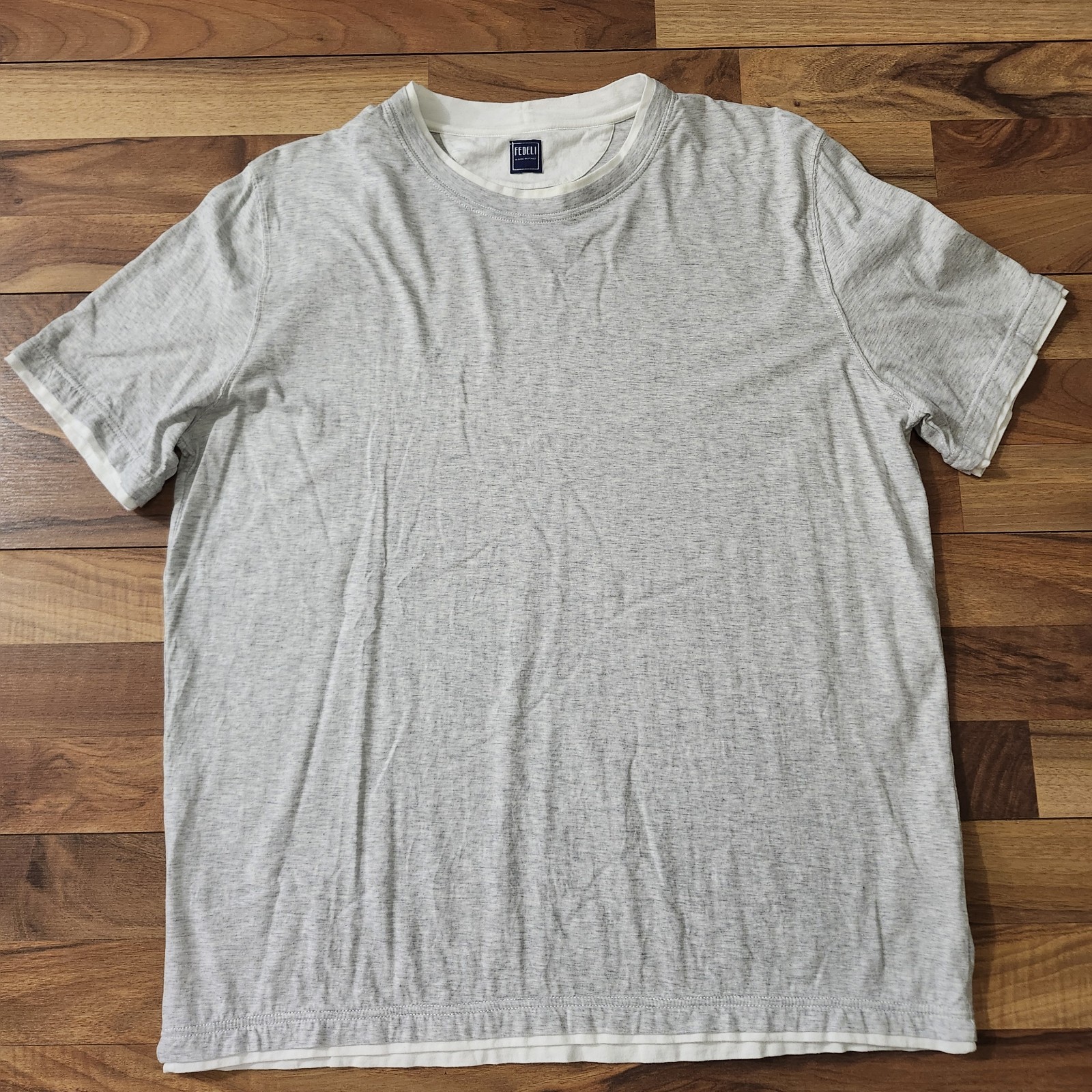 Fedeli Italy Men’s Duo Cotton Jersey Mèlange T-shirt Grey/White Size XXL