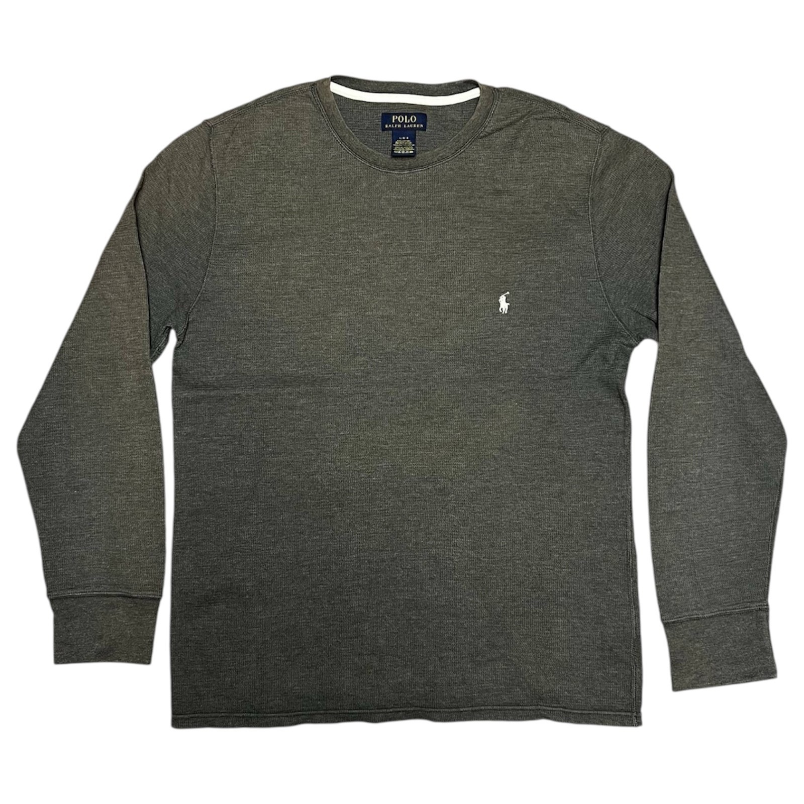Polo Ralph Lauren Waffle Knit Thermal Crewneck Cotton Long Sleeve Shirt Grey L