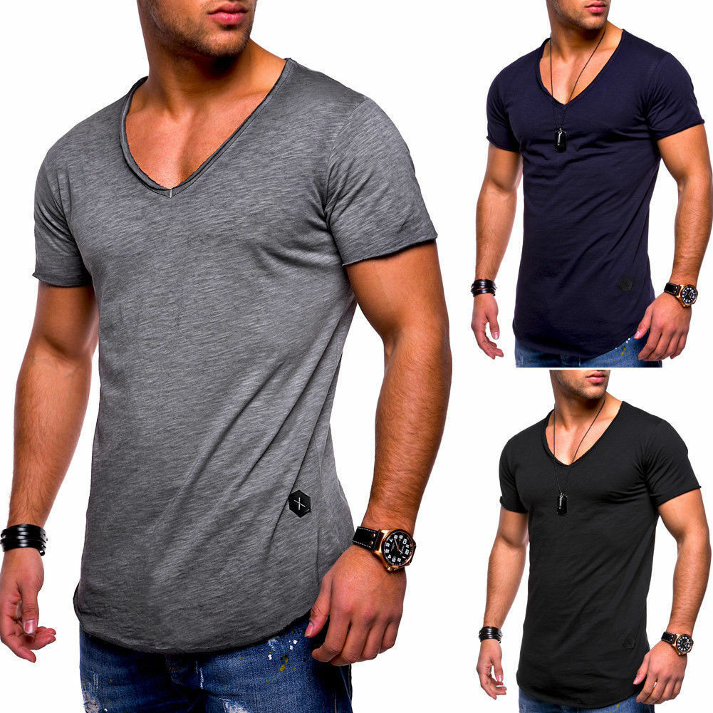 Men’s Slim Fit Short Sleeve Muscle Tee T-shirt Casual Blouse Solid Tops Shirt