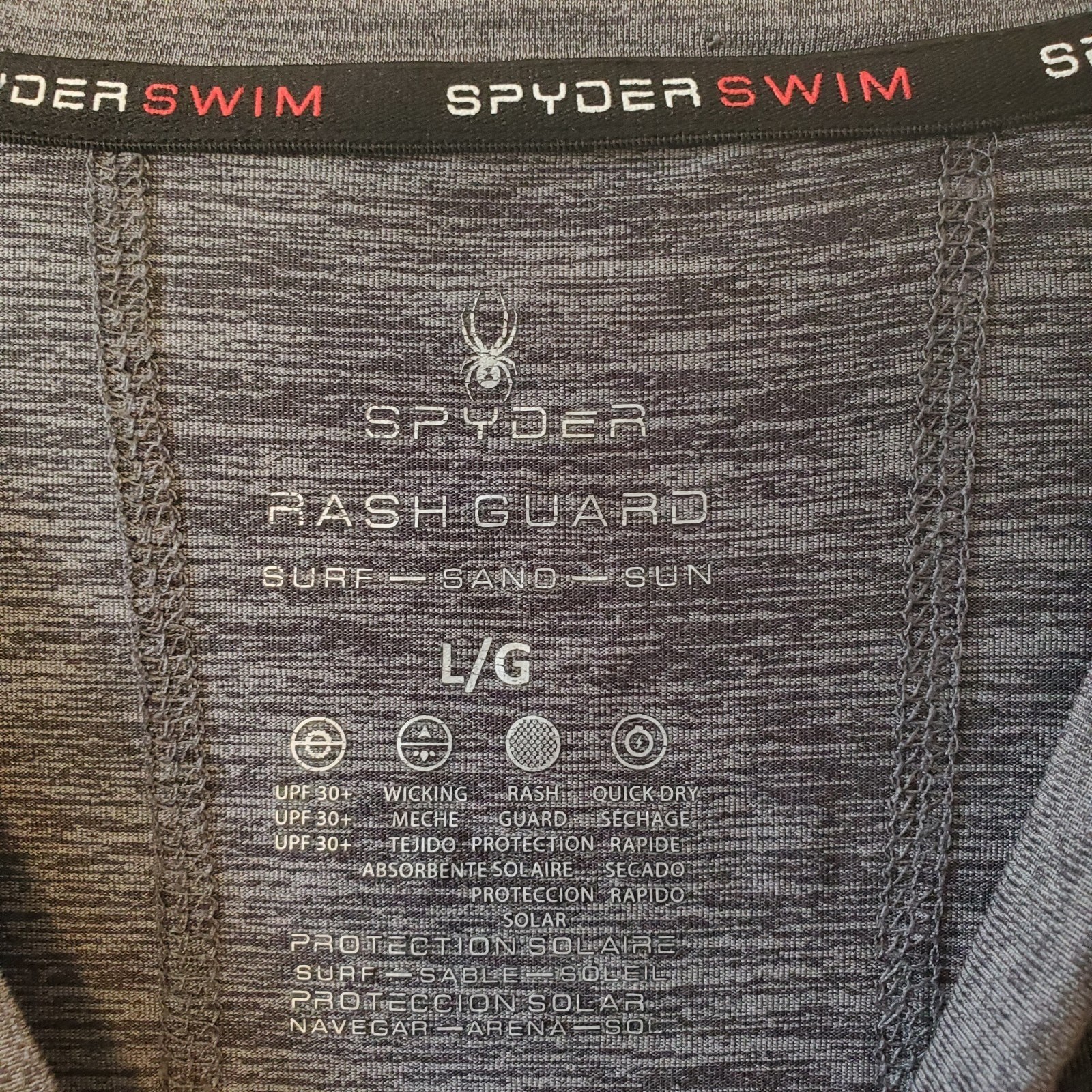 Spyder Swim Rash Guard UPF30+ Gray Mens Size L Short Sleeve Shirt Surf Swim Sun