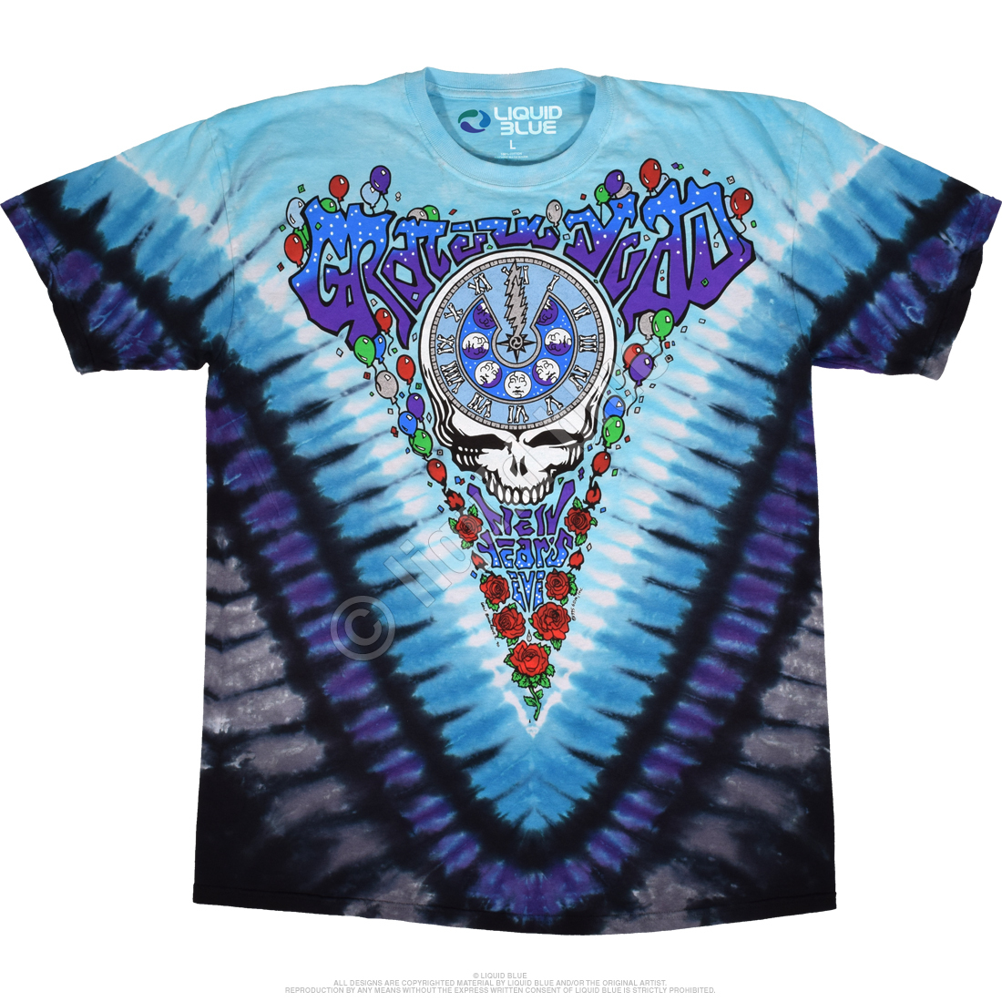 GRATEFUL DEAD-MIDNIGHT HOUR-NEW YEAR 90- TIE DYE T-SHIRT S-M-L-XL-XX Garcia,Wier
