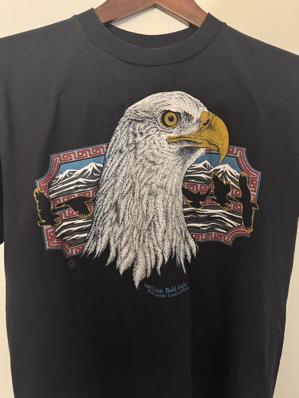 Vintage 90s JERZEES 50/50 Black Bald Eagle Made USA Crew Neck T-Shirt Unisex M