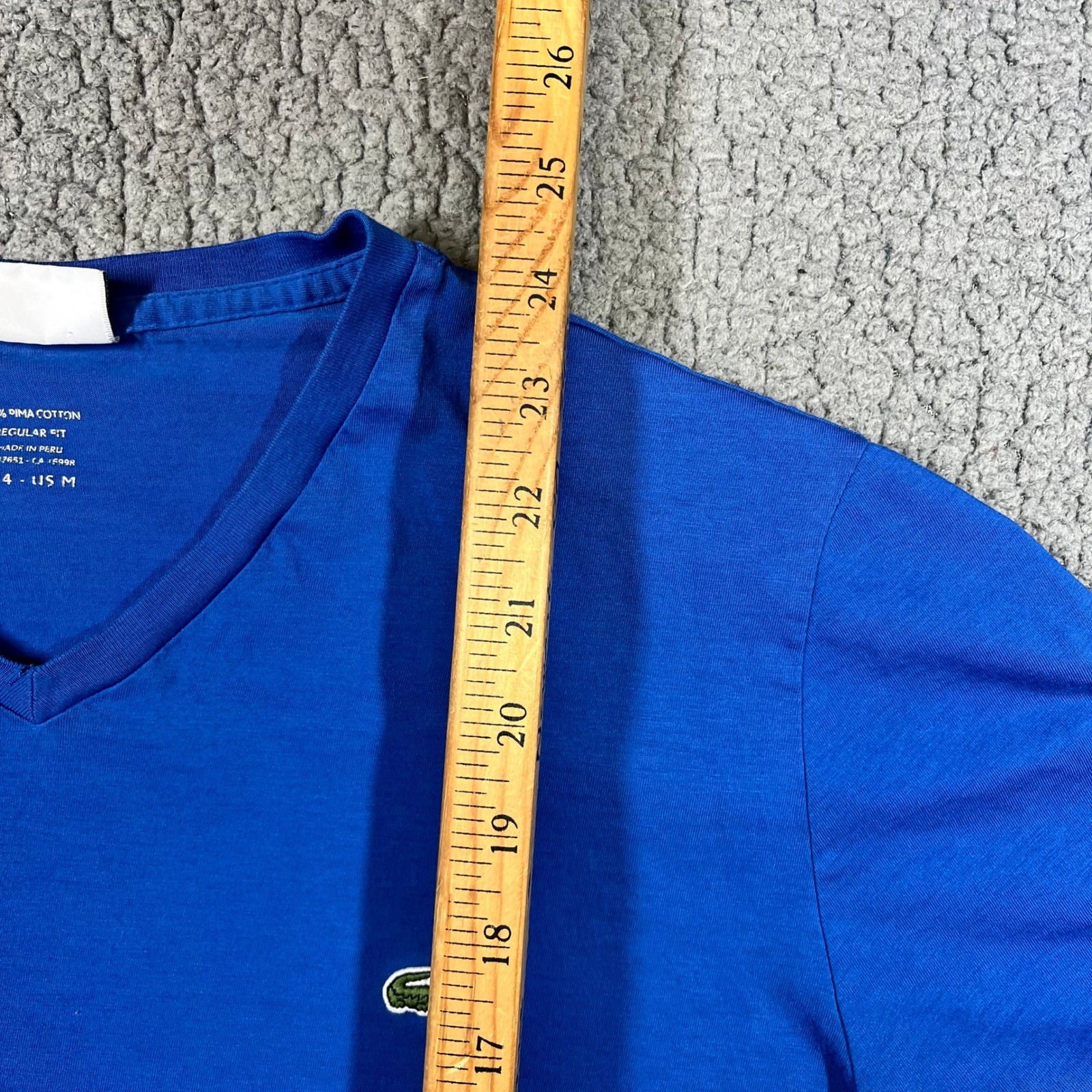 Lacoste Mens Pima Cotton V-Neck T-Shirt Blue Regular Fit Logo FA10614 Size 4 M