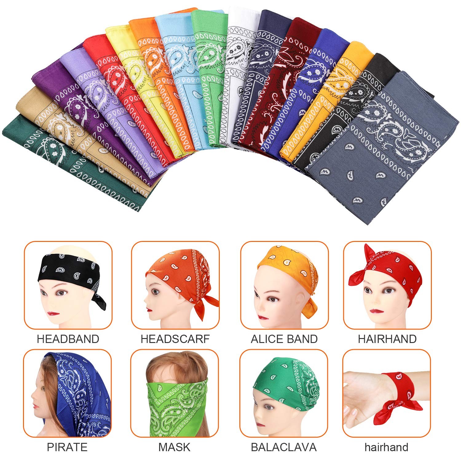 CECIAOAIME 16 Pcs Bandanas Multi-Purpose Bandanas Paisley Cowboy Polyester He…