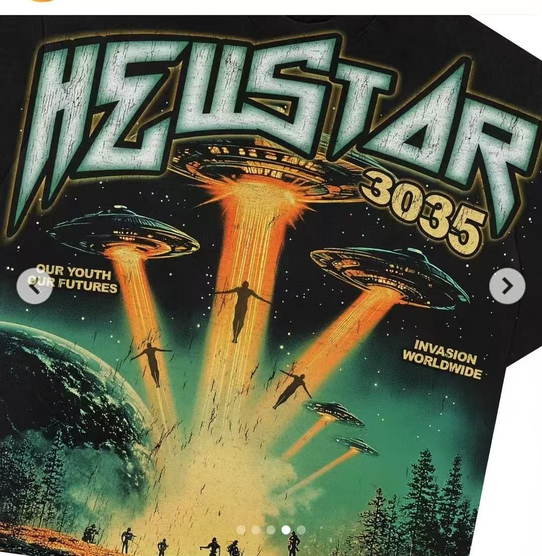 Hell Studios star 3035 Alien Spaceship pattern Tee Mens Short sleeved T-shirt
