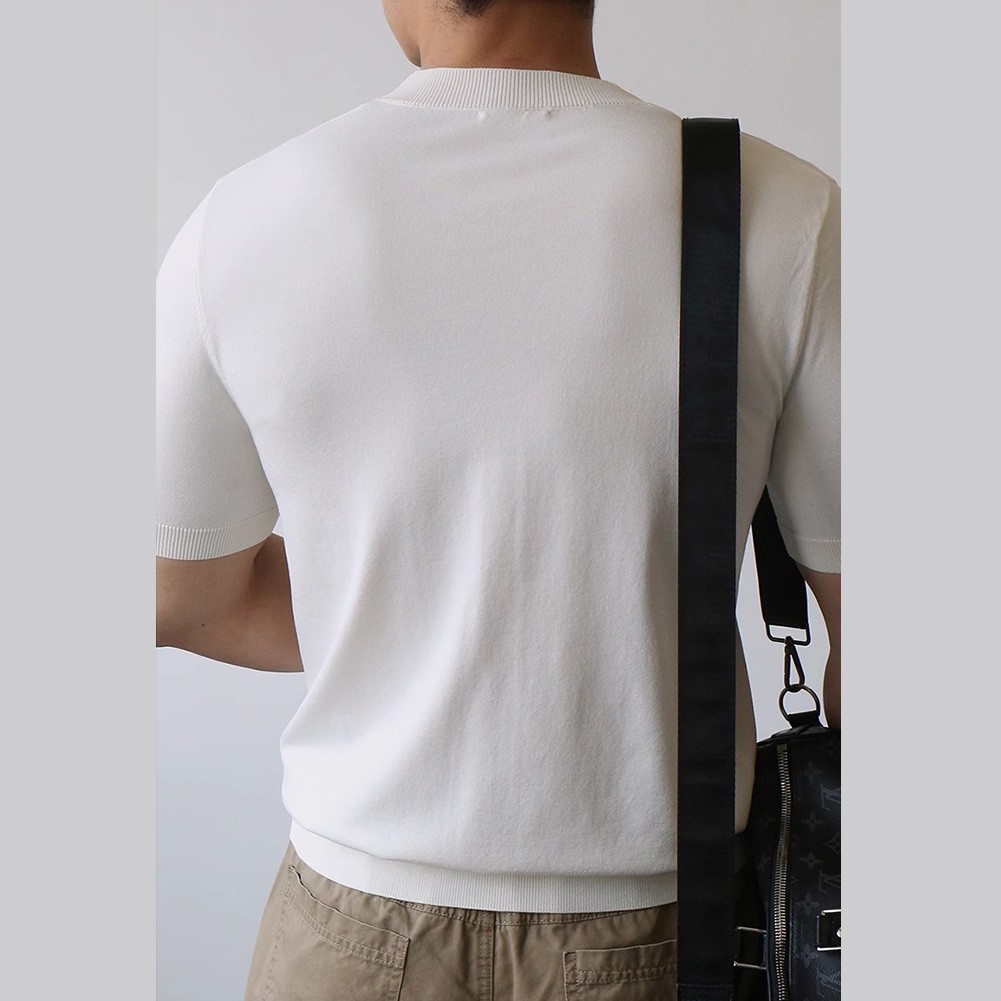 Mens Knitted Half-High Collar Short Sleeve T-Shirt Casual Slim Knit Pullover Top