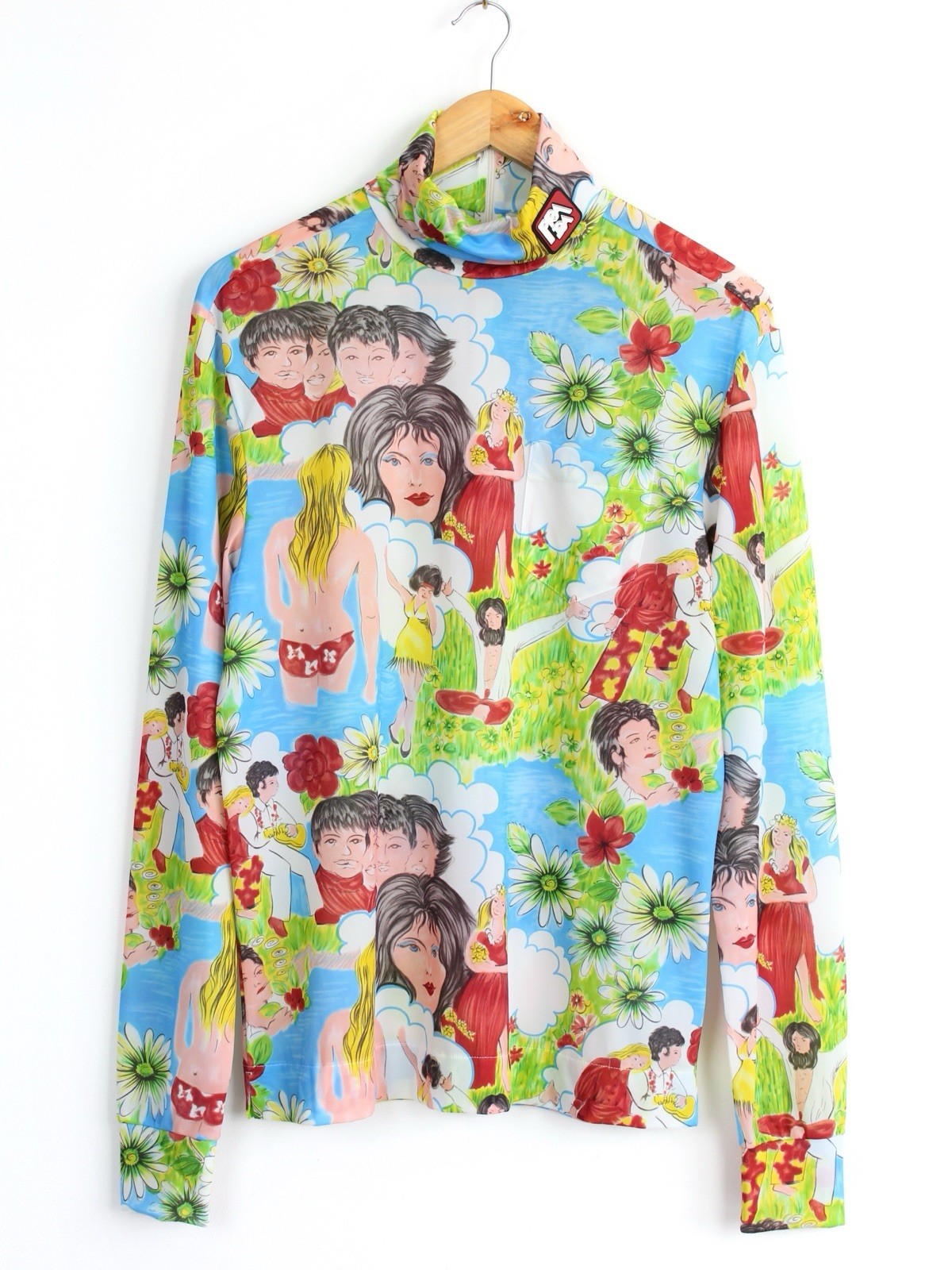 Prada Ss’19 Flashback Print Turtleneck Jersey Top LongSleeve, Size XL