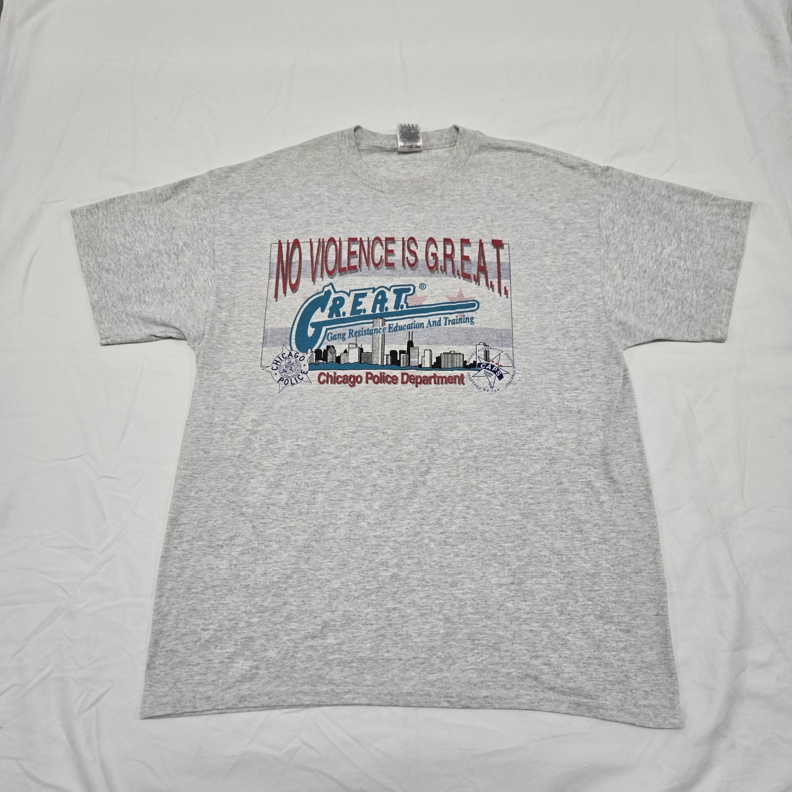 Sz XL Vintage Chicago Police Department Tee Stop The Violence Grey T-Shirt 1994