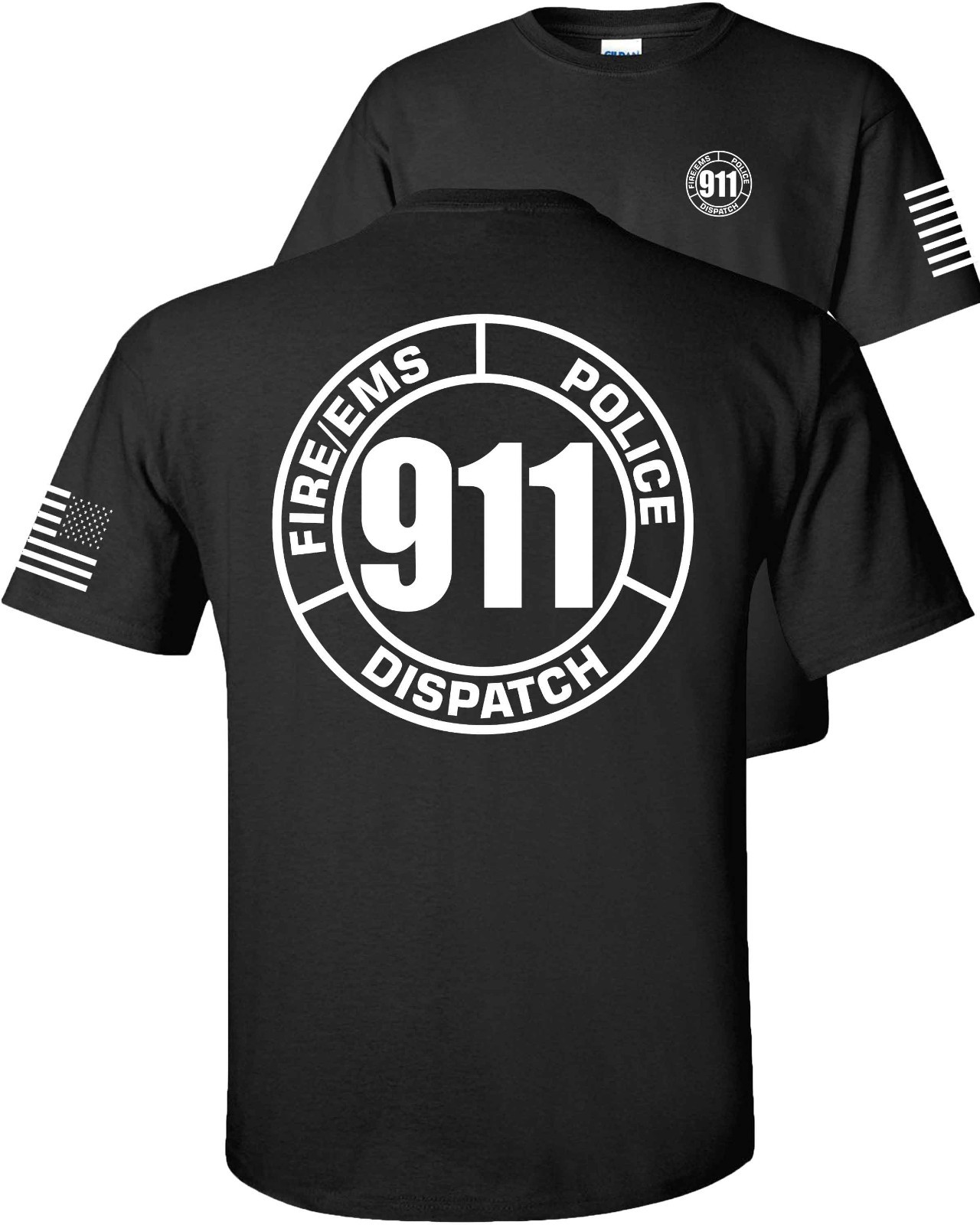 911 Dispatch T-Shirt 911 Operator, Fire EMS Police Circle American Flag BAF
