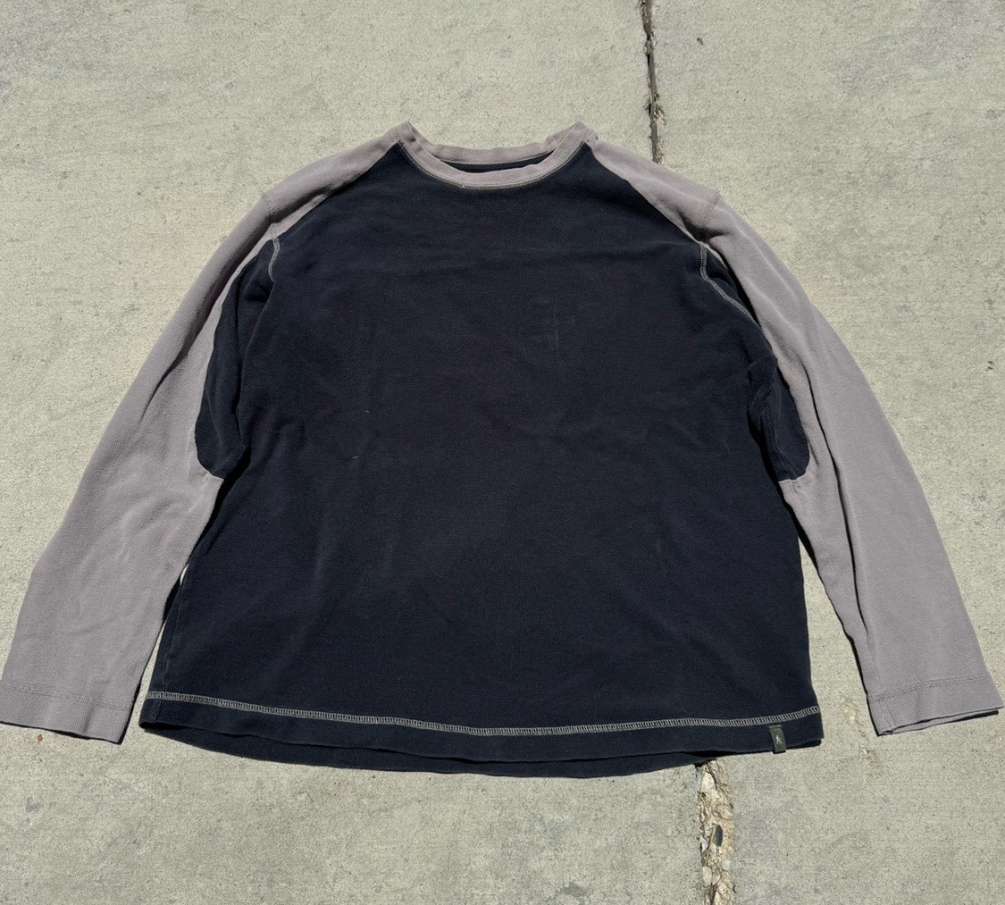 Royal Robbins Men’s Gray/Blue Colorblock Cotton Knit Long Sleeve Logo T-Shirt L