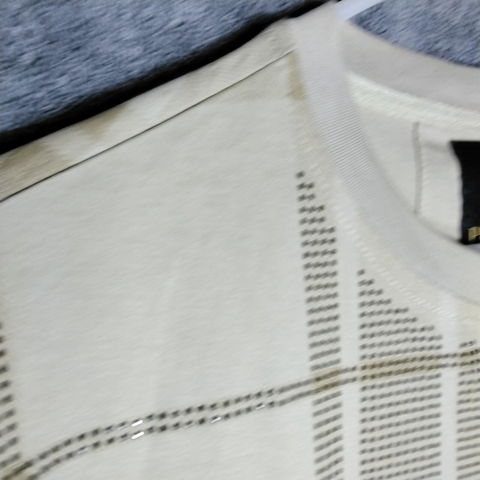 Platini Black Label Shirt Mens Size XL Beige Geometric Beaded Short Sleeve