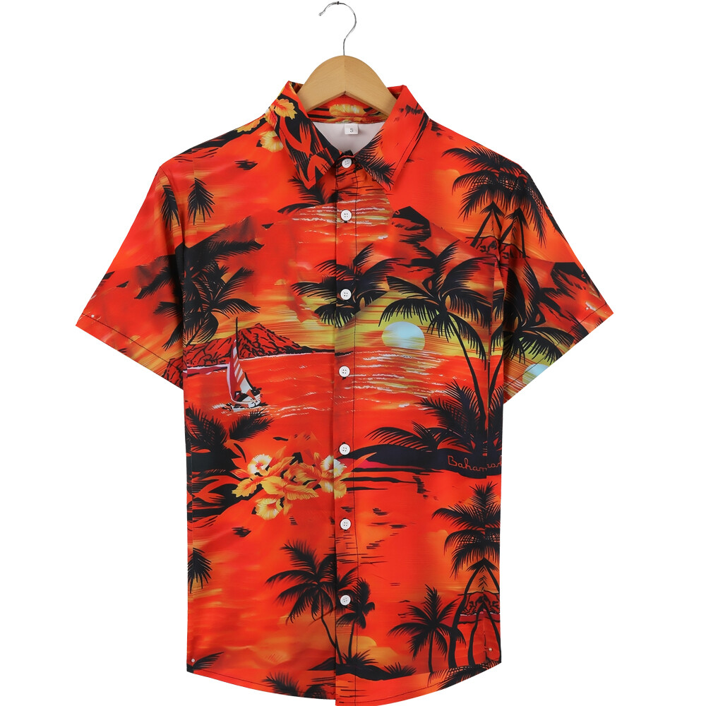 Men Hawaiian Shirt Casual Short Sleeve Undershirt Cruise Tee Beach Holiday Party