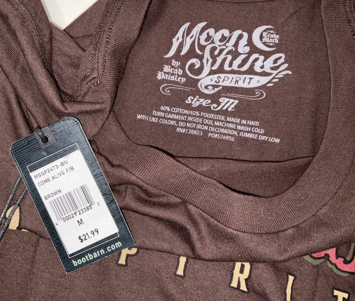 NWT Men’s Brad Paisley Moon Shine Spirit Comes Alive Guitar T-shirt Brown Medium