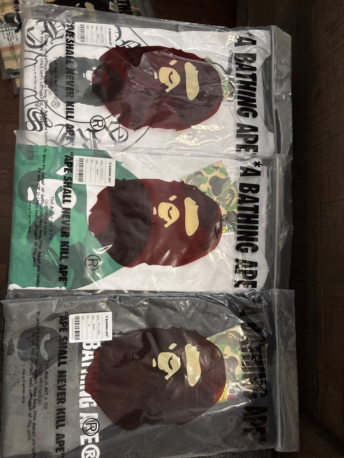 A bathing ape t shirts large and xl got different types of colorways/designs