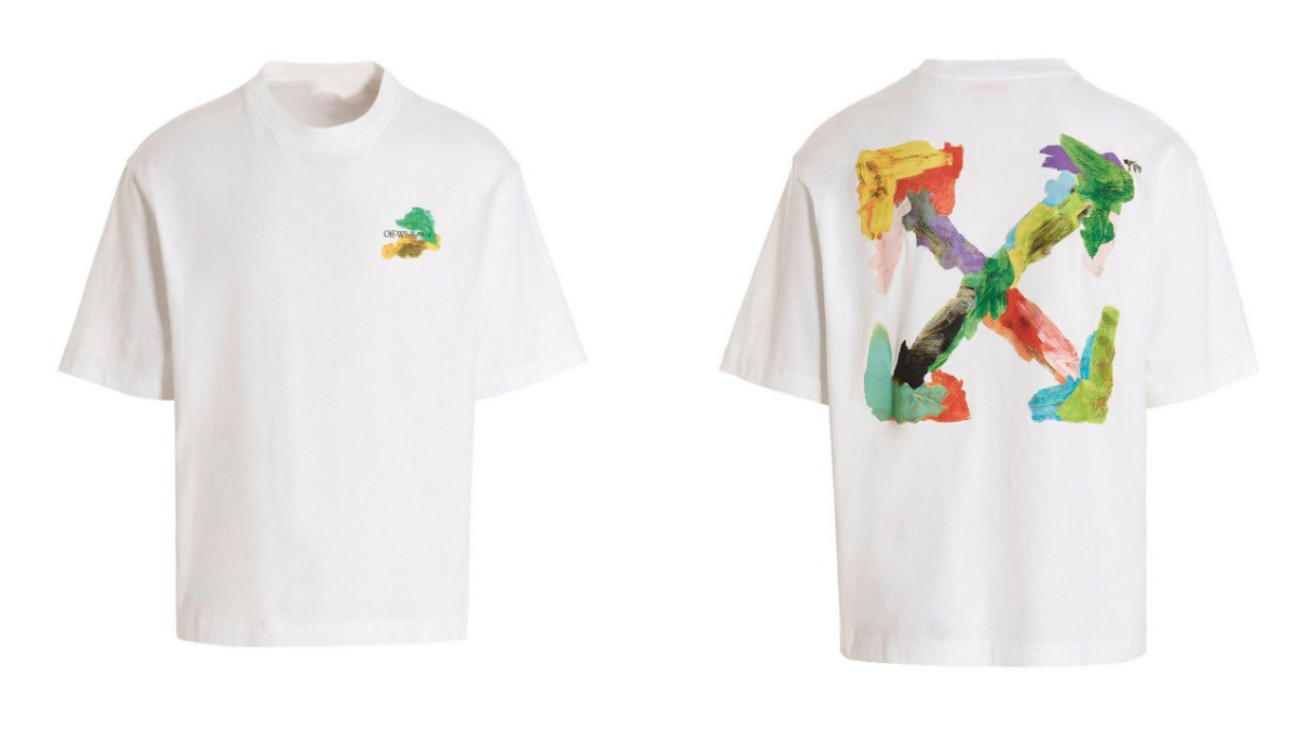 Off White Paint Stroke Arrow Tee White Graphic Reprint Streetwear S-5XL