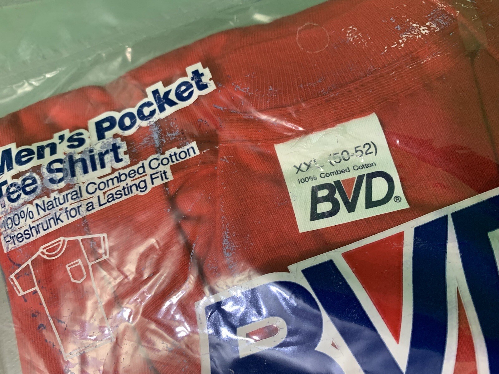 BVD Combed Cotton Pocket T-Shirt XXL 50-52 Red NOS Vintage 1980’s Blank Plain