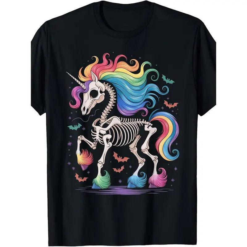 Animal Unic0rn Skeleton Graphic T-Shirt – Vibrant Rainbow Skull & Bone Art Tee