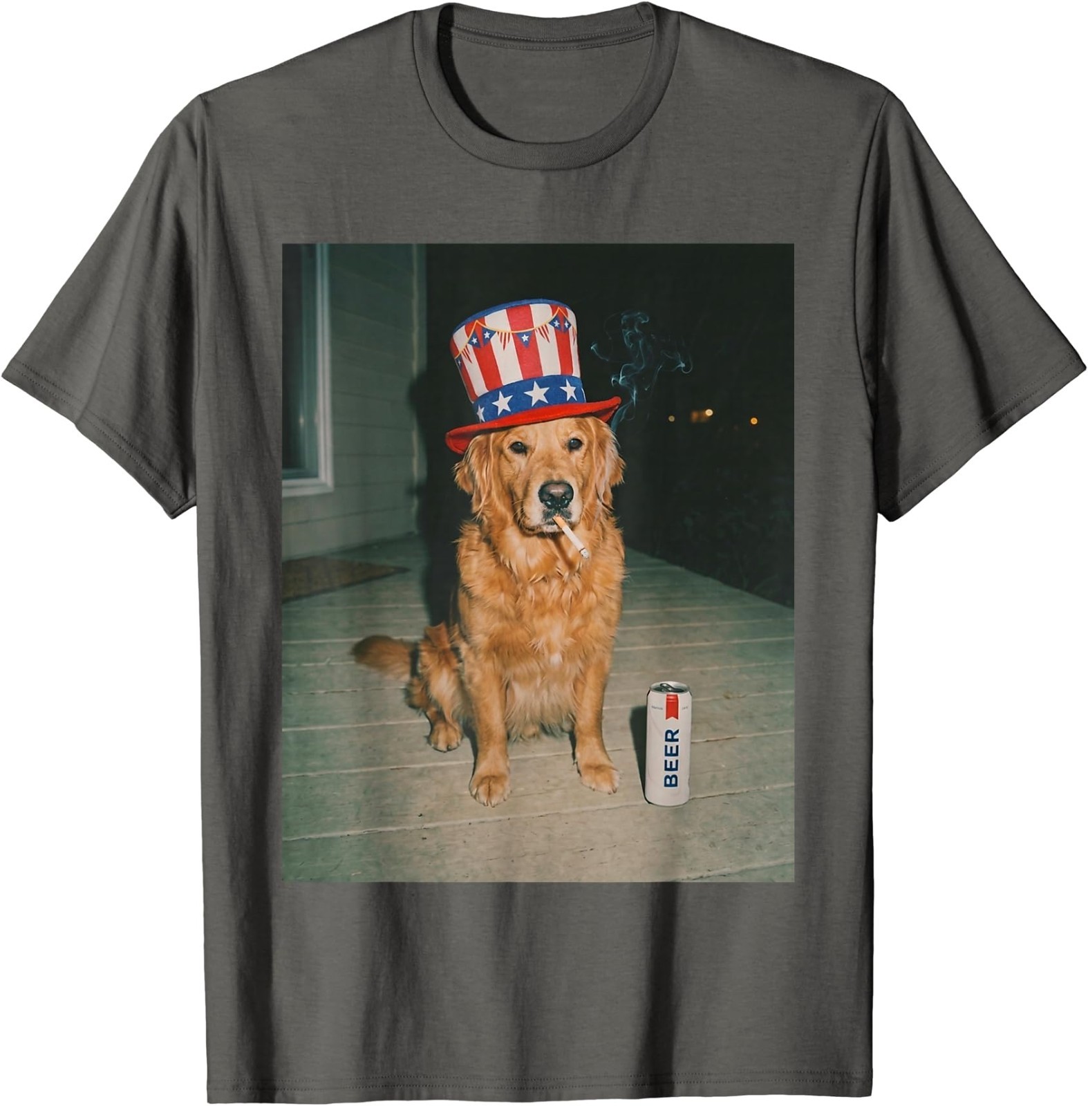 Patriotic Golden Retriever Dog Smoking Funny Dog Meme T-Shirt