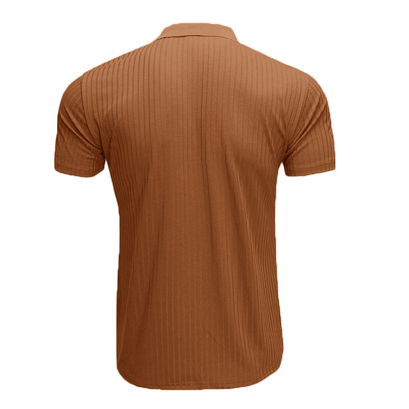 Men Ribbed Muscle Stretch Slim Fit Short Sleeve T-Shirt Summer Collar Casual Top