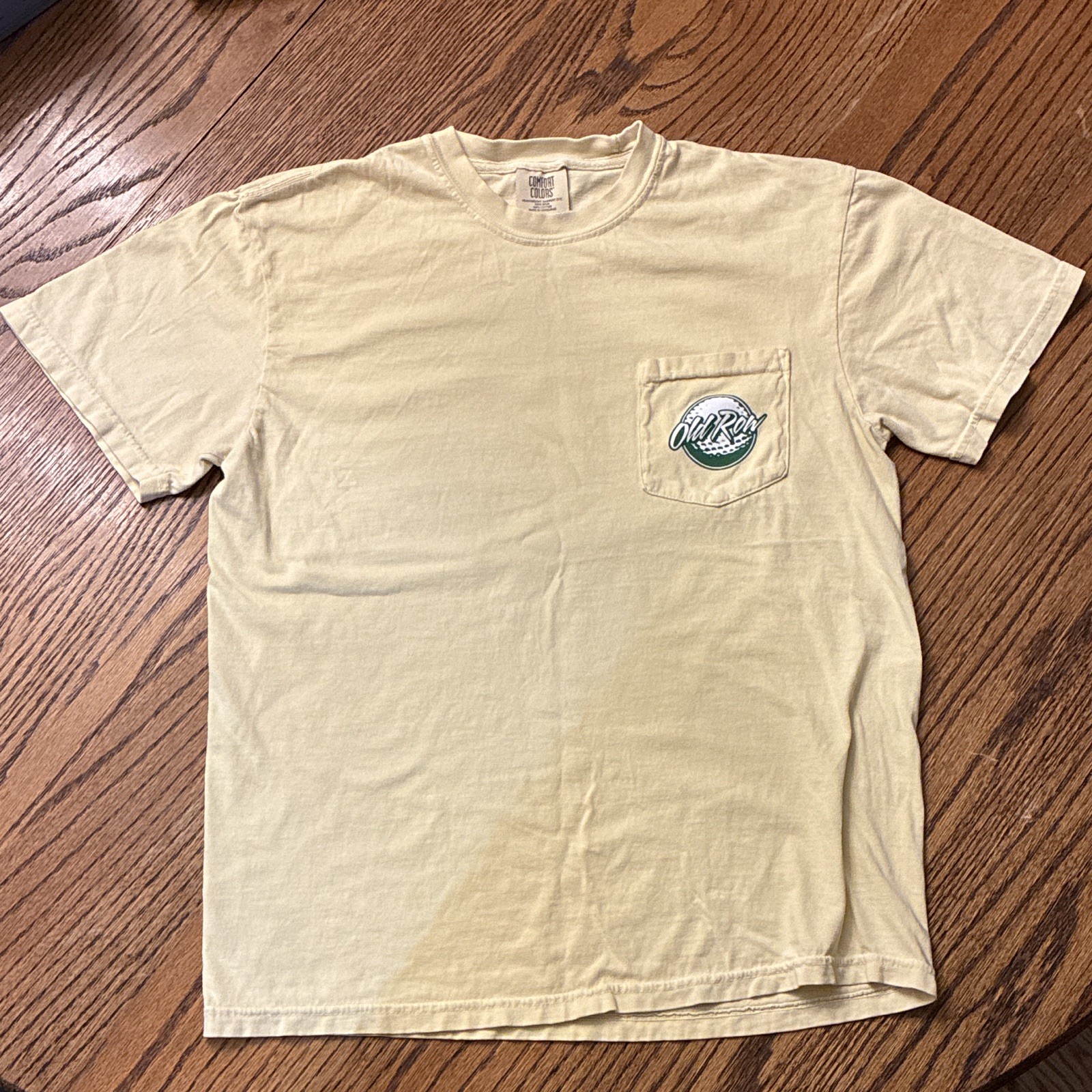 Comfort Colors Mens M Beige Pocket Graphic Bear Golf Cart T-Shirt Cotton