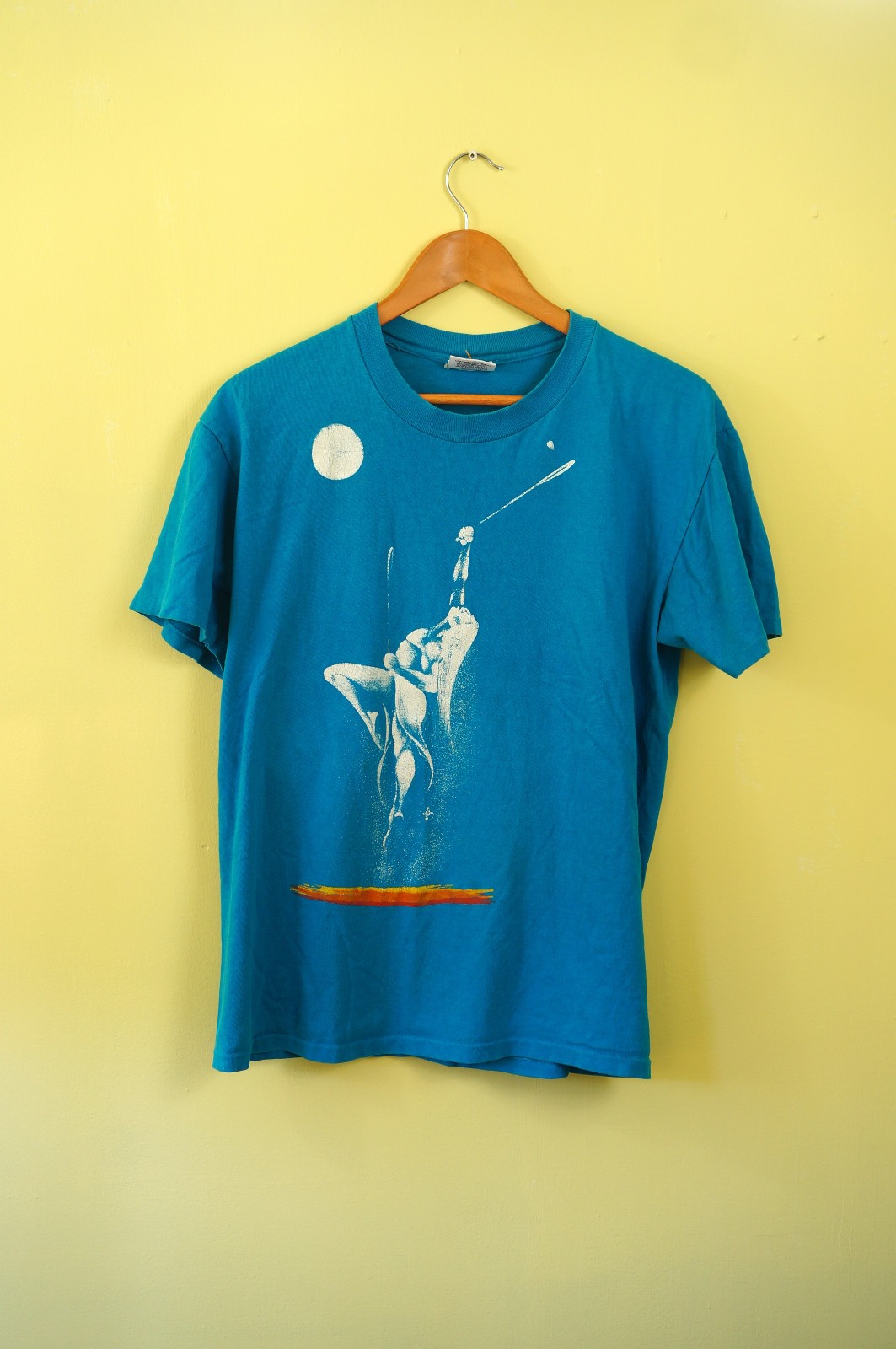 Tiger Moon Woman Tennis Player 1990’s Teal Graphic-Tee Print Vintage T-Shirt (L)