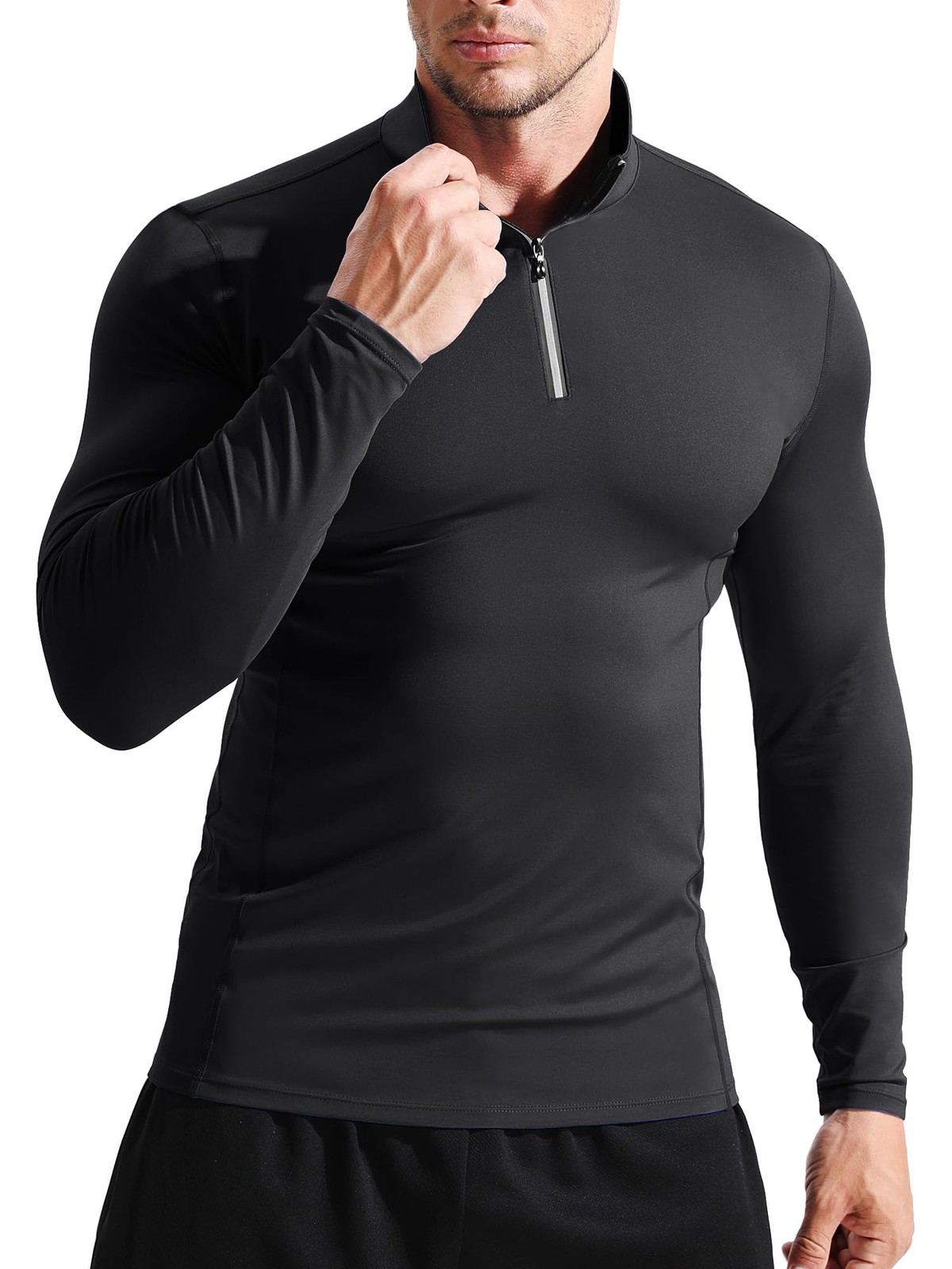 Men’s Compression Shirts 1/4 Zip Pullover Long Sleeved Running Shirts 3 Pack,…
