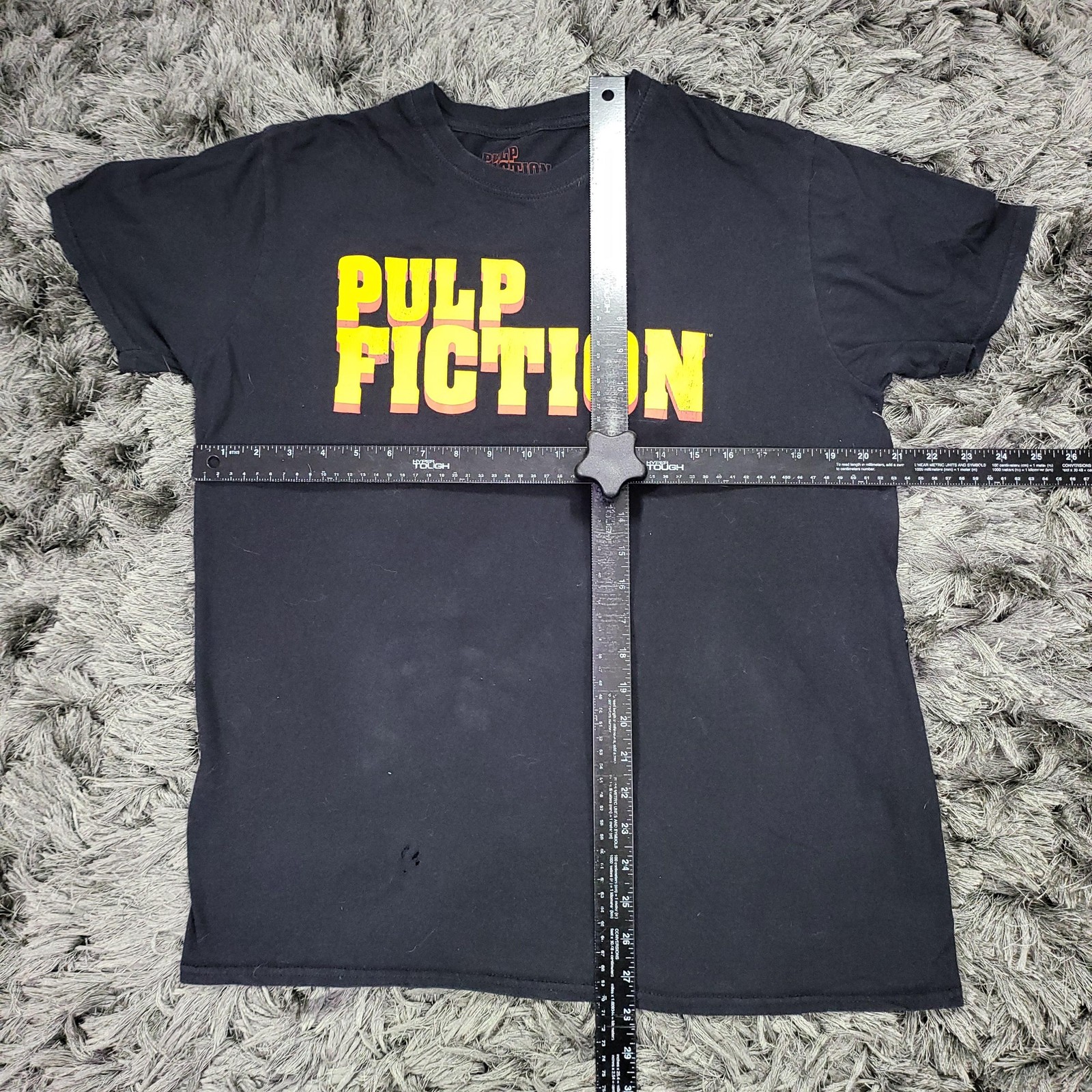 Pulp Fiction Shirt Mens Large Black Logo Graphic 90s Tee Tarantino Movie Flaws