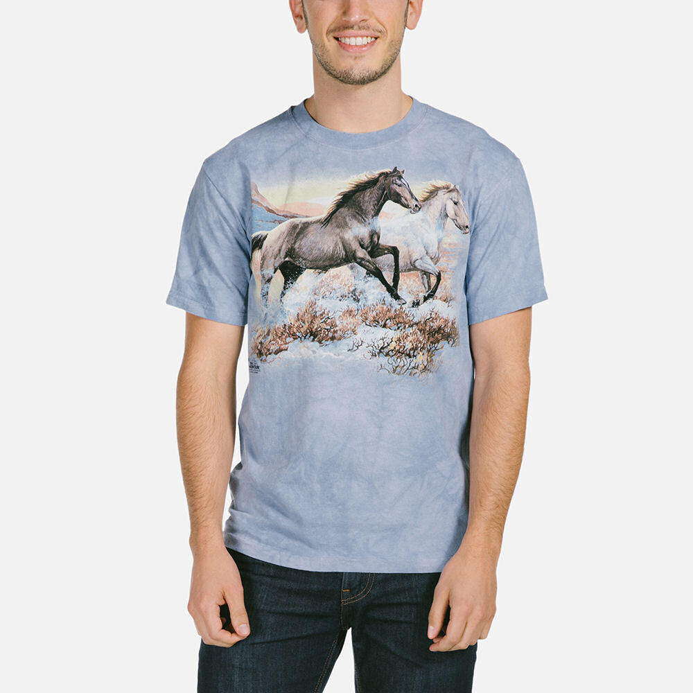 Horse Running Free Horses Equine Western Spirited The Mountain Blue Shirt S-3X