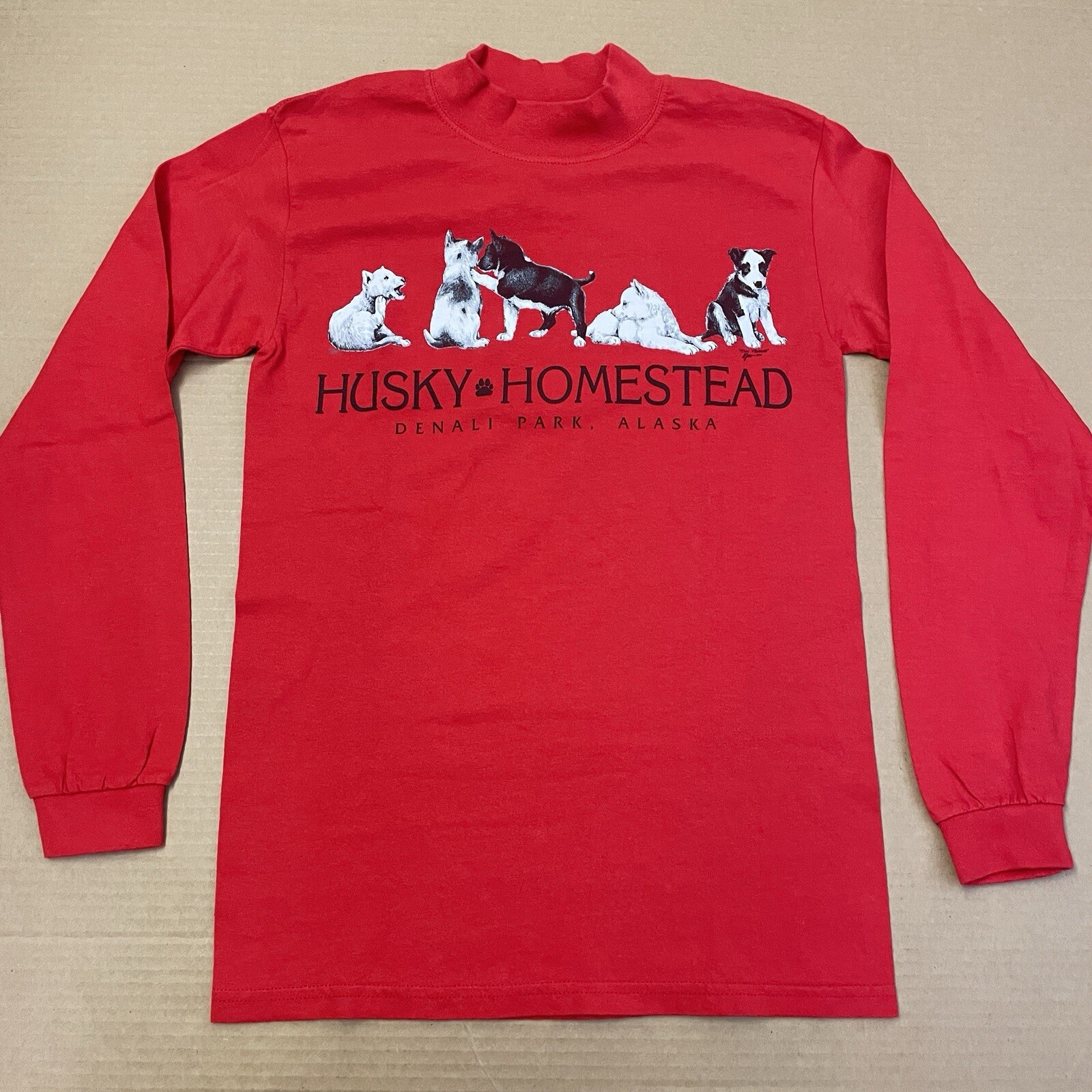 Alaska Huskies Shirt Adult Small Red Longsleeve Dogs Mock Neck Y2K Alaskan Mens