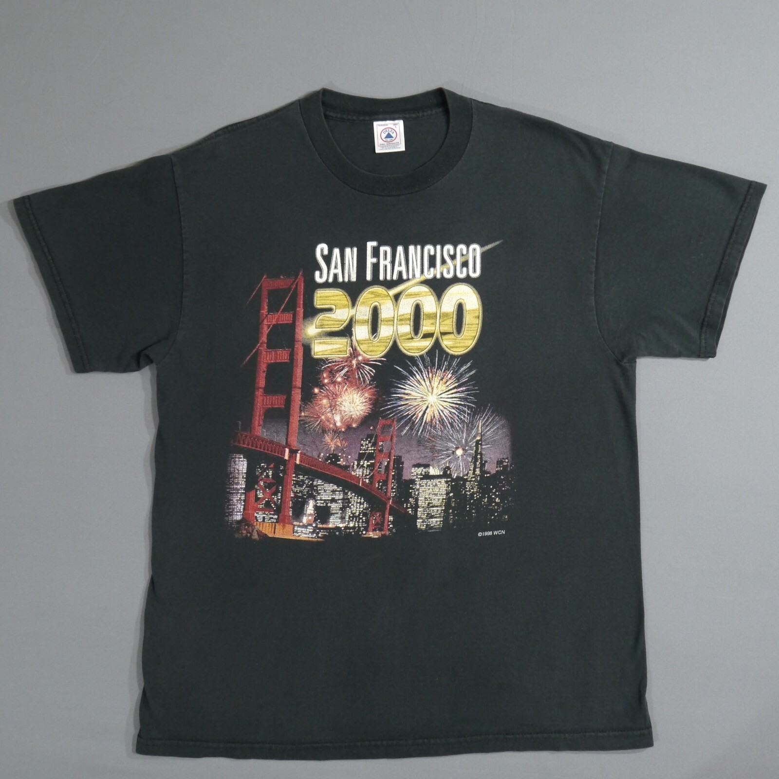 Vtg Y2k San Francisco Golden Gate Bridge T Shirt Sz L Black New Years Eve Party