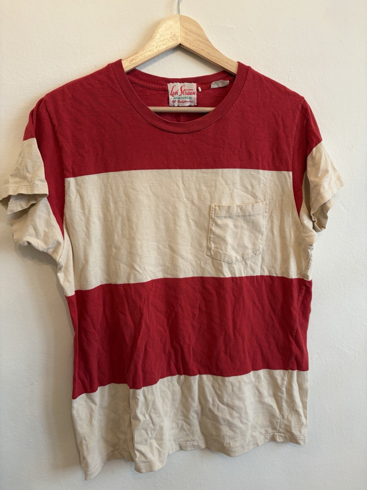 LVC Levi’s Vintage Clothing Sportswear Red/White Striped Pocket Tee M 1950s
