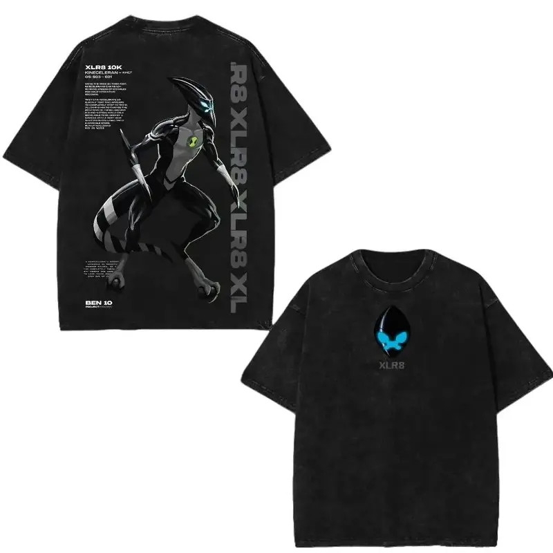 Vintage Ben 10 XLR8 T-Shirt Y2K Casual Cotton Graphic Anime Tee Shirt