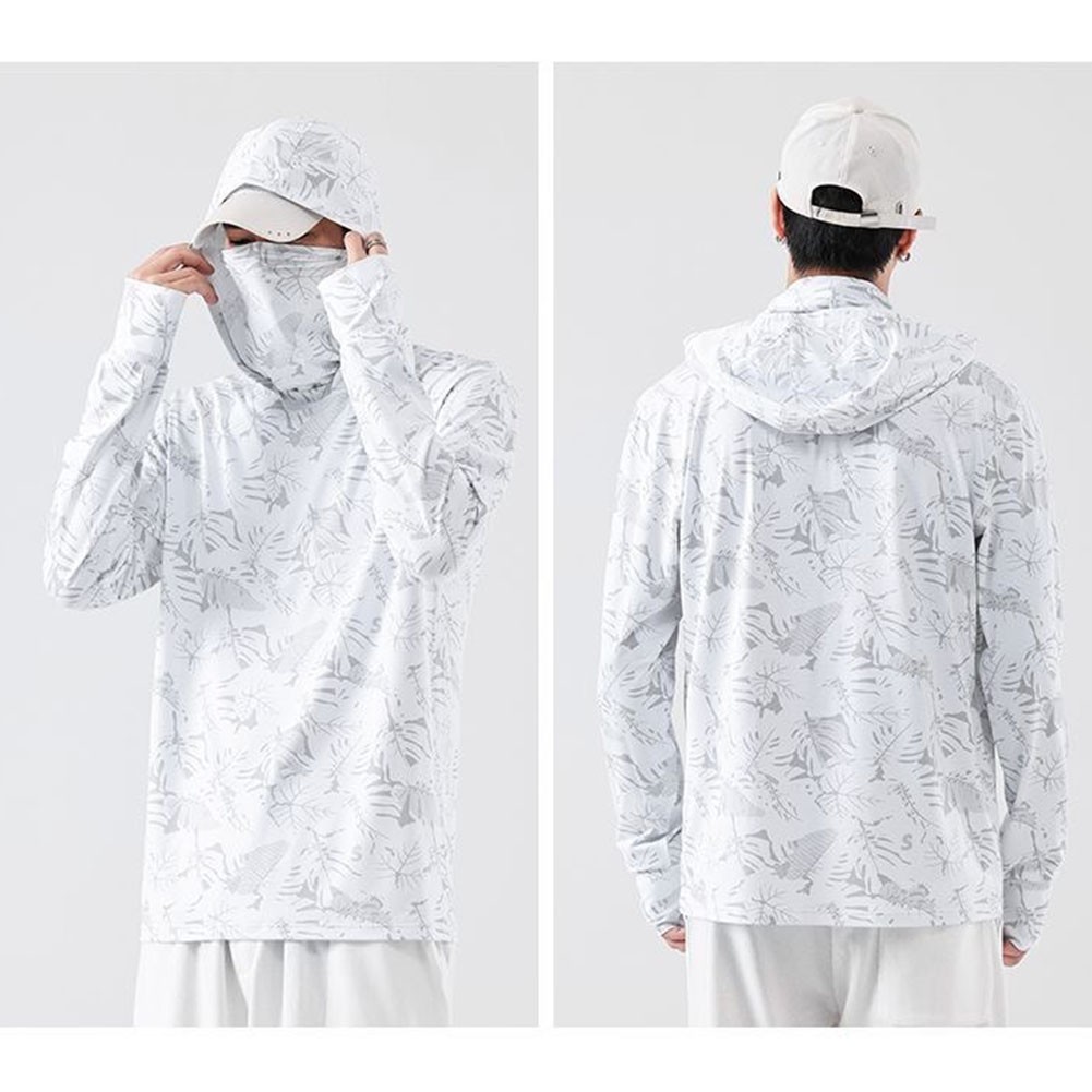 Fishing T-Shirt for Men UV Protective Hooded Top with High Neck Design
