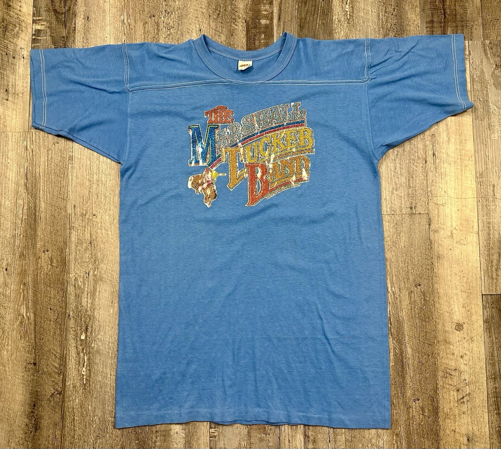 Vtg 70s~80s Marshall Tucker Band T Shirt Glitter Iron On Russell Ath Size L GUC