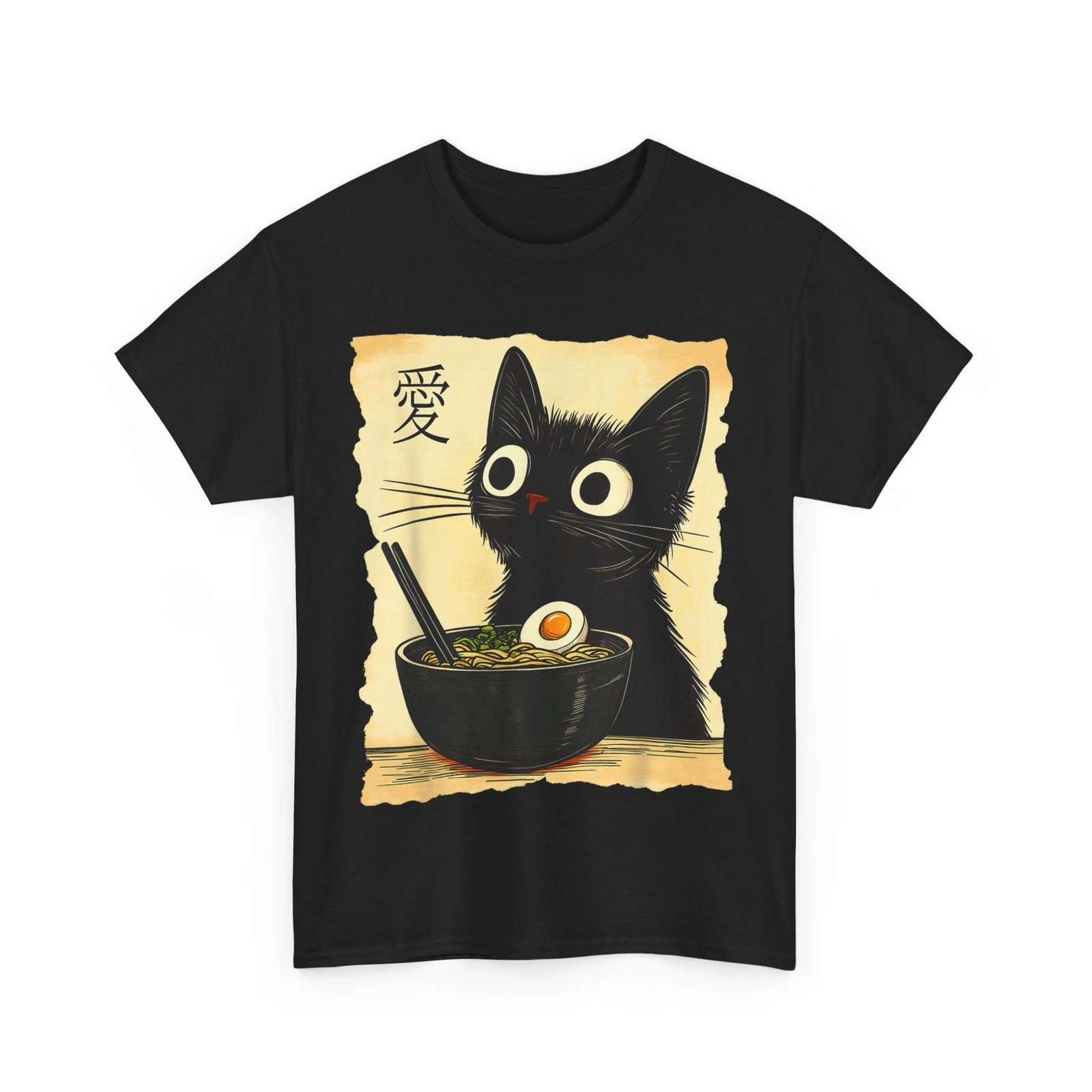 Funny Cat Ramen Graphic Tee Japanese Kawaii Anime Cat T-Shirt, Gift For People