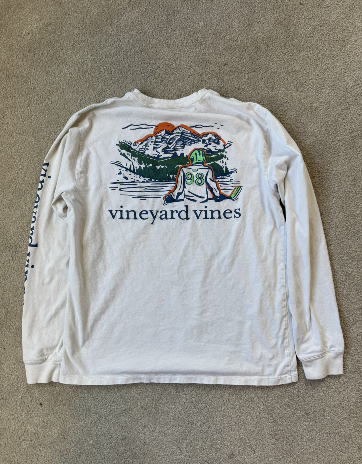 Vineyard Vines Tee Shirt Mens Hockey Pond Long Sleeve Crewneck White Sz Small