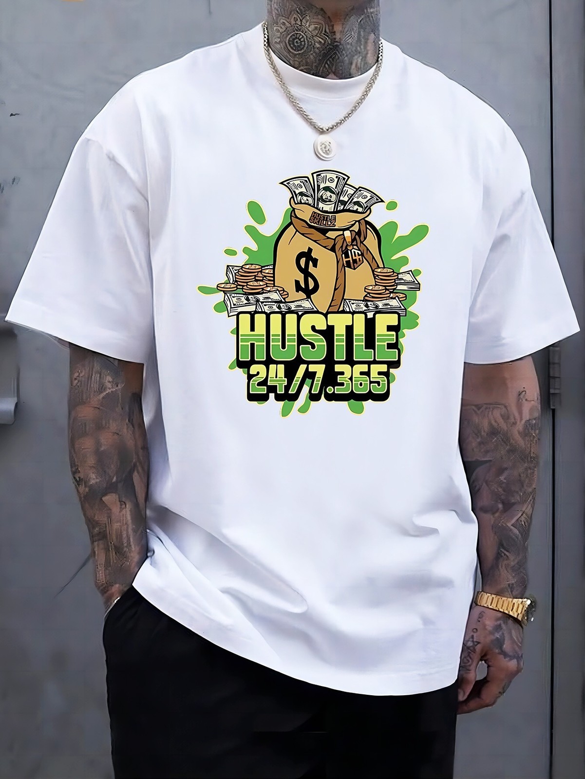 Urban Hustle 24/7 Money Graphic Tee – Streetwear Ambition Tshirt