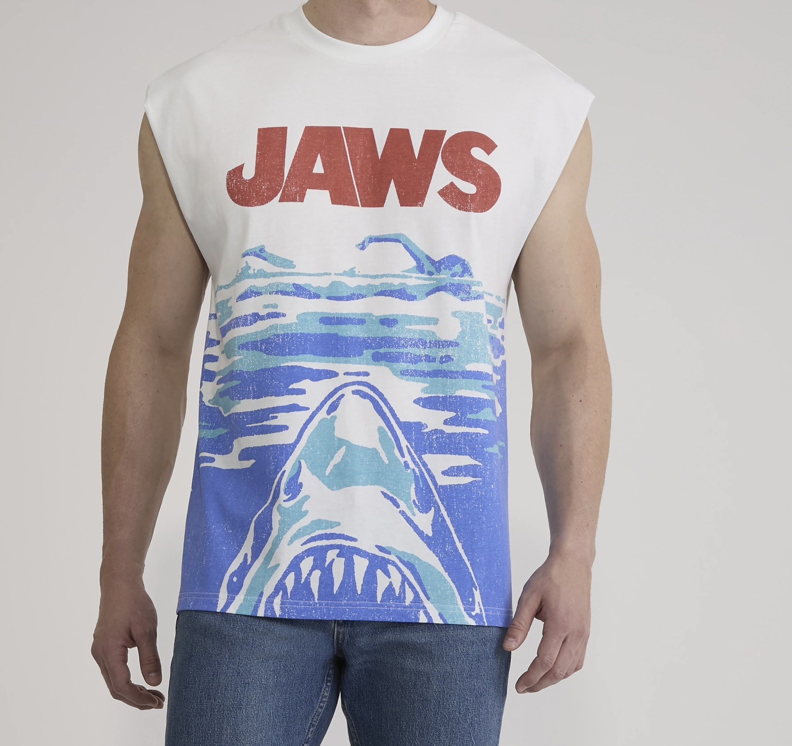 Jaws Men`s Graphic Muscle Tank Top Shirt Size Large