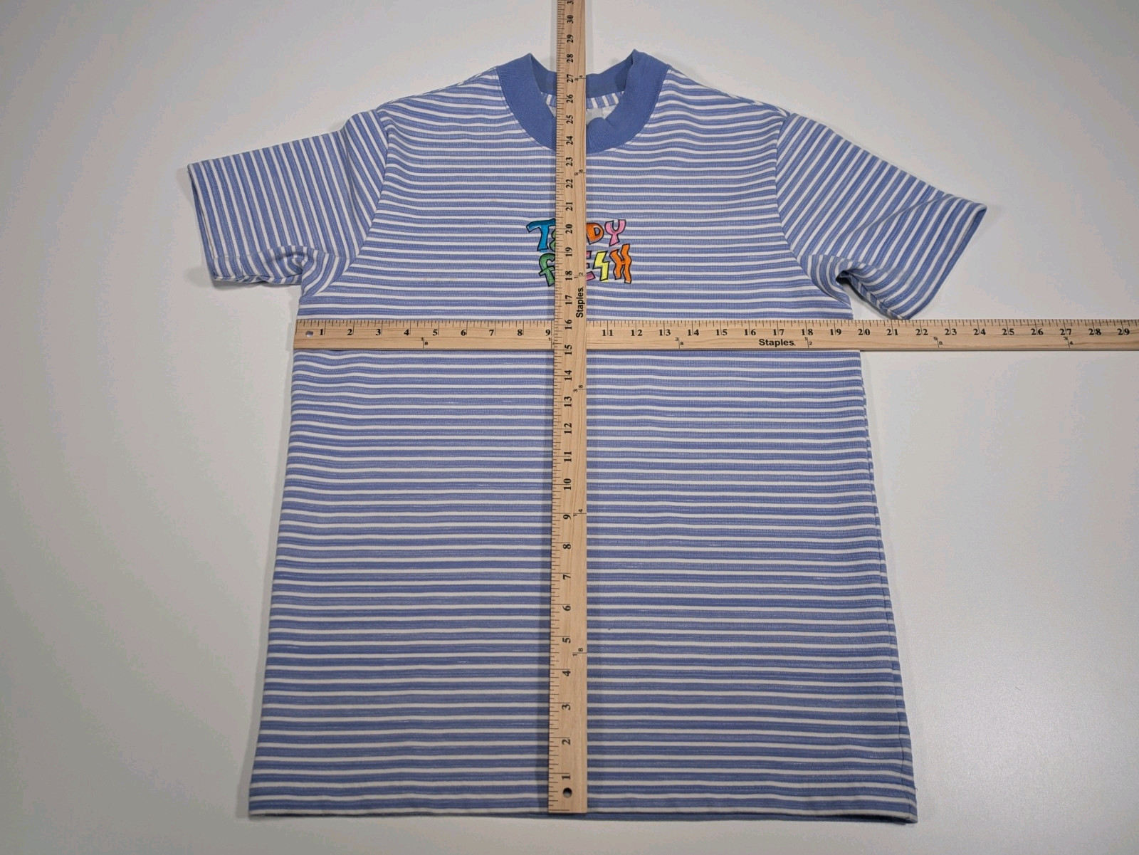 Teddy Fresh T Shirt Men S Blue Stripe Logo Short Sleeve 100% Cotton Embroidered