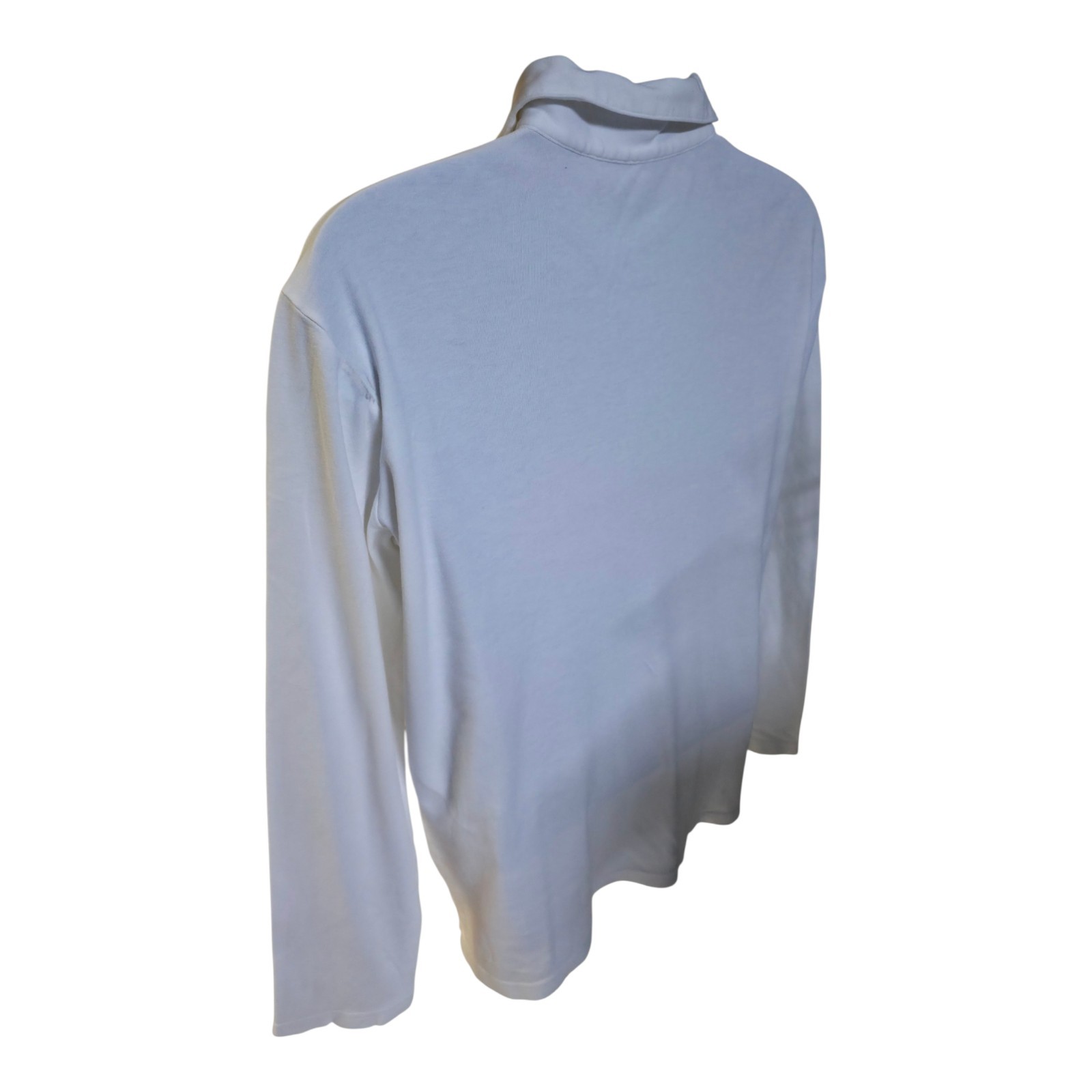 “Prada White LS Stretchable Polo Shirt Red Logo Patch”