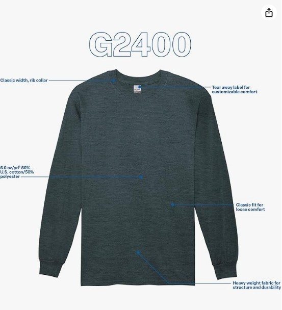 Gildan Ultra Cotton Long Sleeve T-Shirt Style G2400, Dark Heather (6 Pack)- 2XL