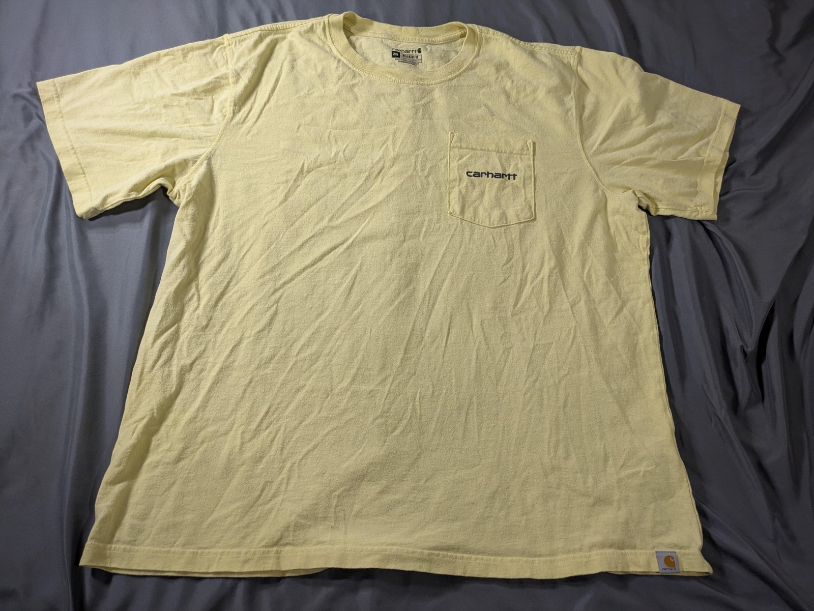 Carhartt Shirt Mens 2XL Yellow Pocket Logo Big Back Graphic Workwear Tee
