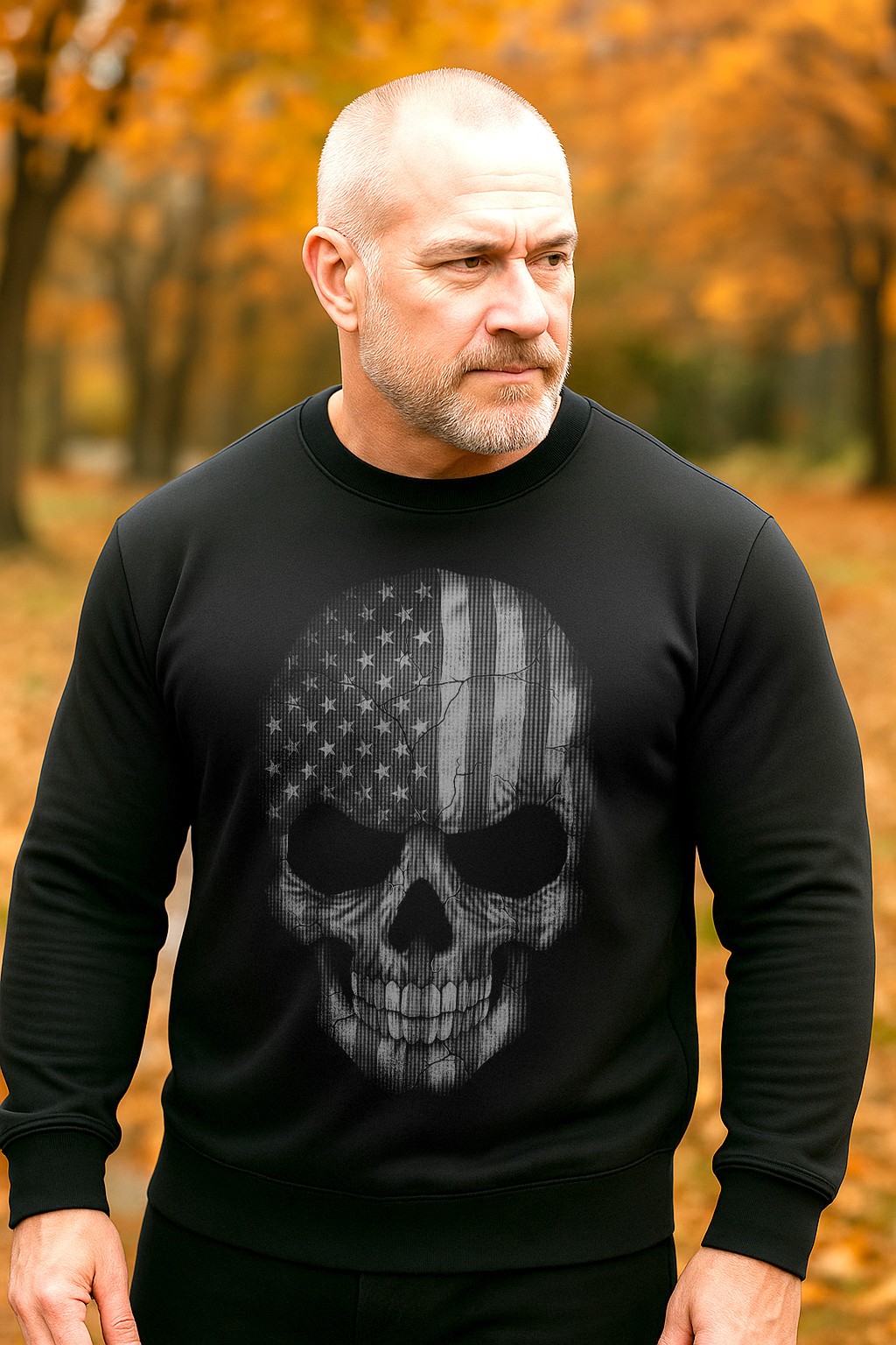 USA Skull Sweatshirt | Distressed American Flag Skull | Unisex Warm Crewneck