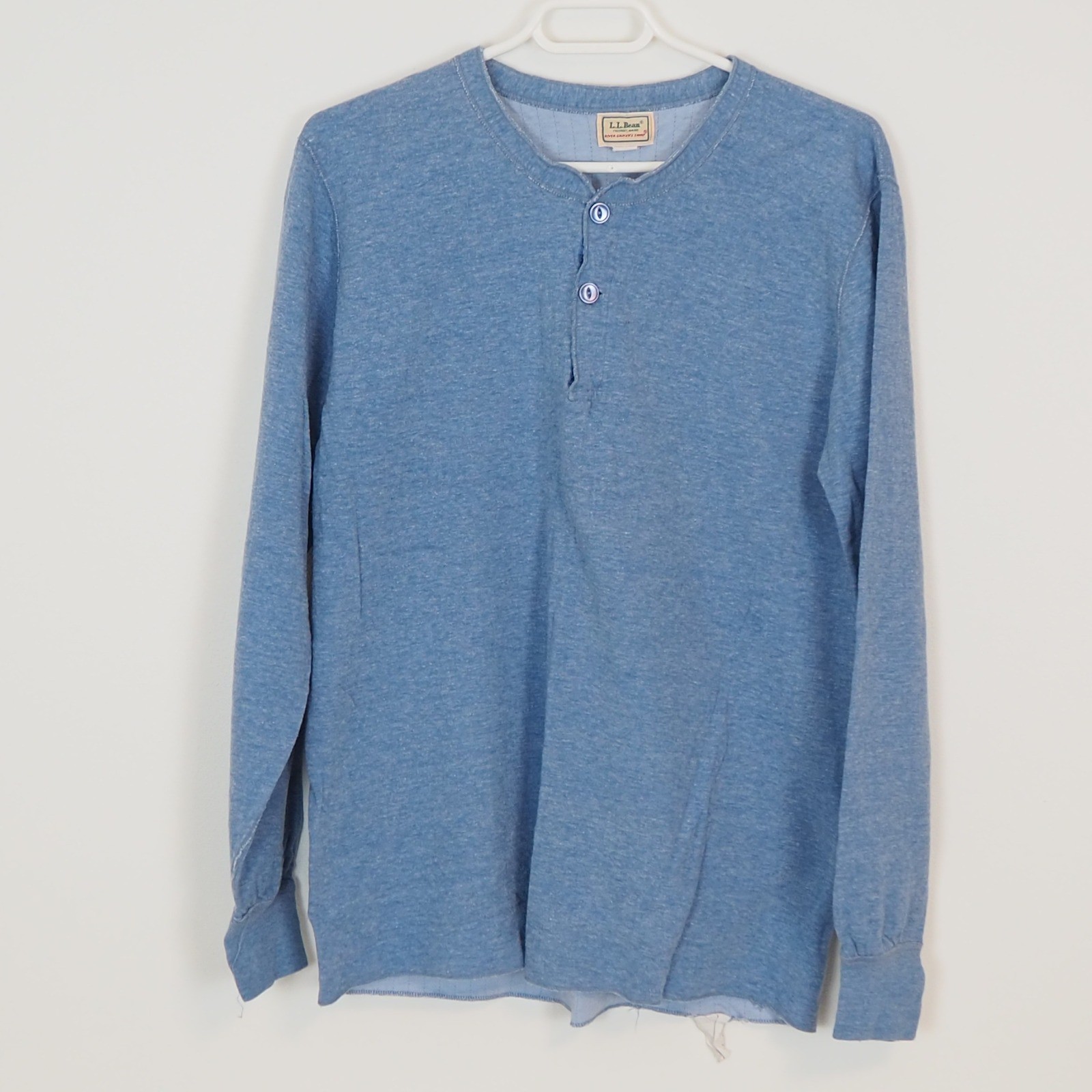 VTG 80’s LL Bean River Driver’s Shirt Mens M Blue Henley Long Sleeve Wool Blend