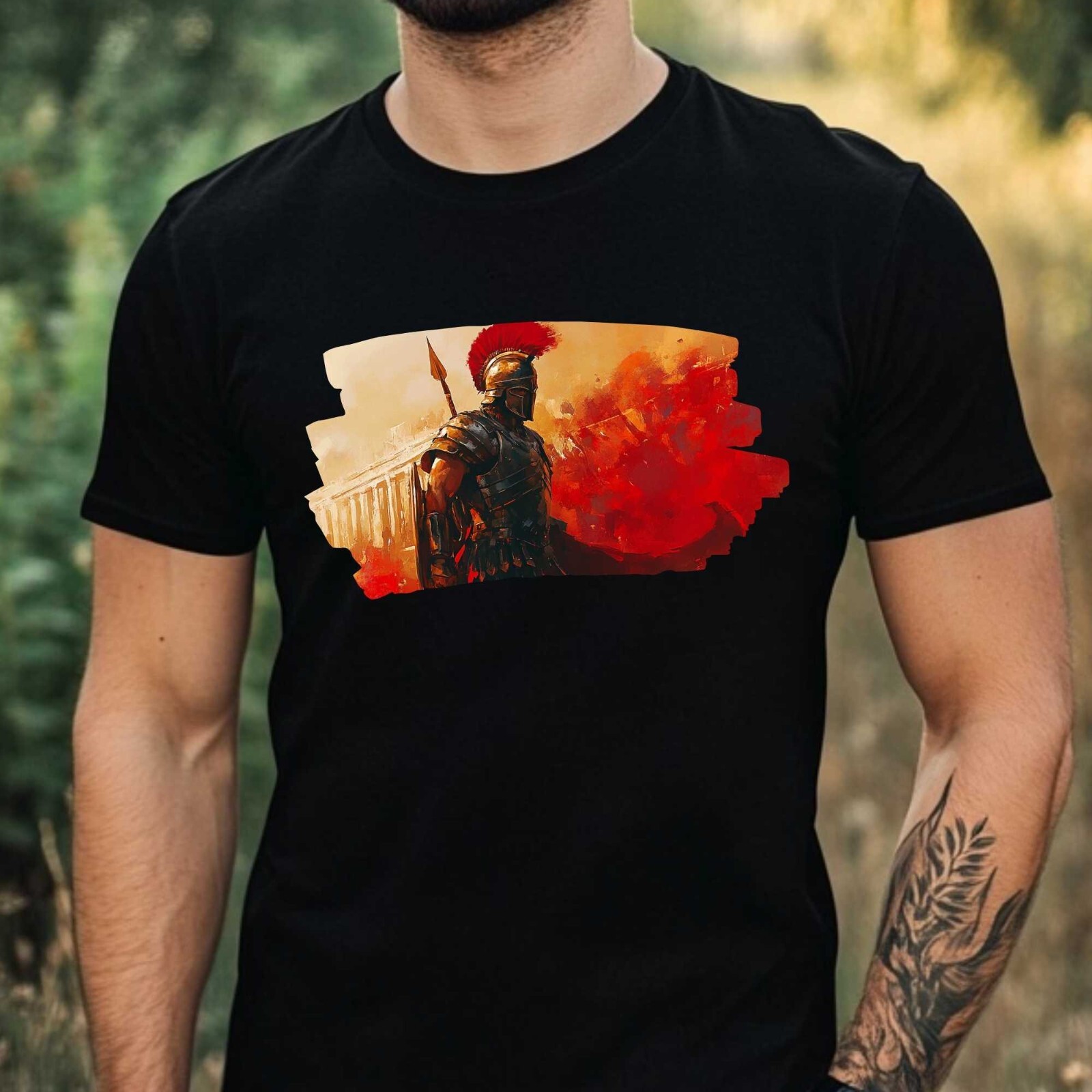 Mens Achilles Warrior Motif Cotton T-Shirt Size XS to 5XL