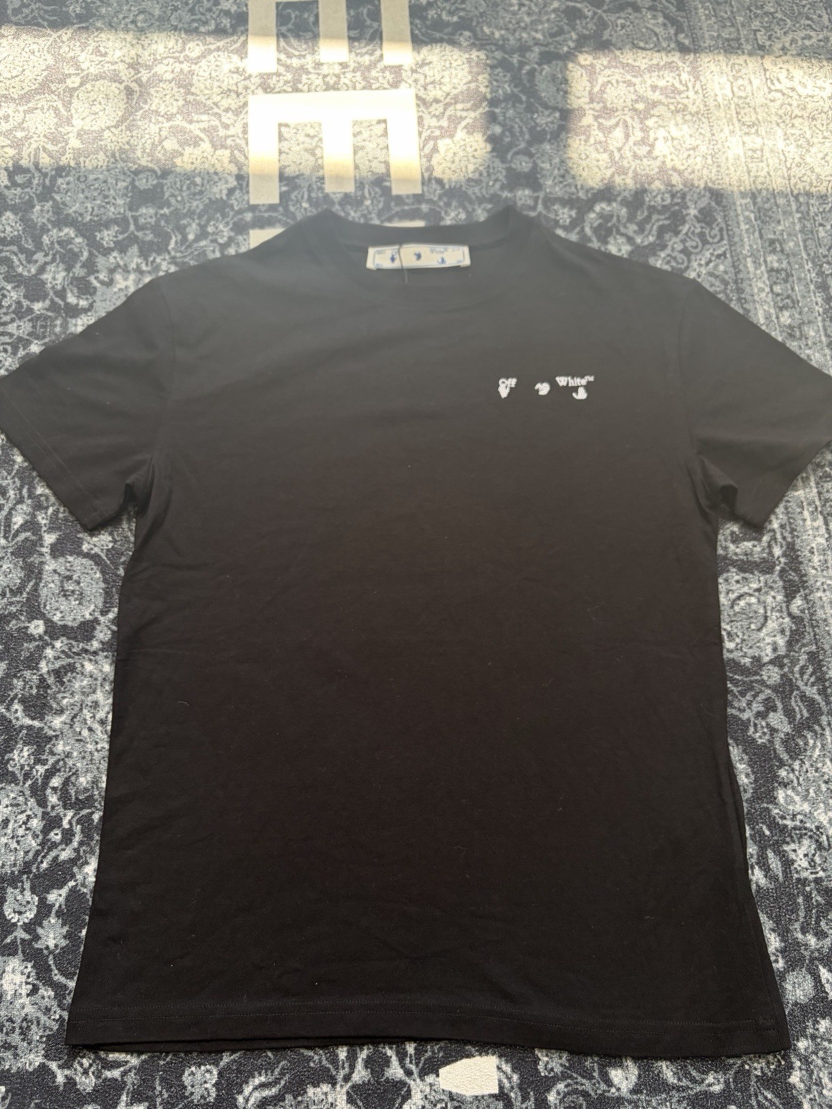 Off-White Men’s Black Arrows Logo Graphic Crew Neck Cotton Jersey Tee L