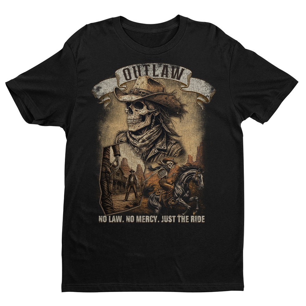 Outlaw Cowboy Skull Unisex T-shirt | Vintage Western Skeleton Horse Rider Shirt