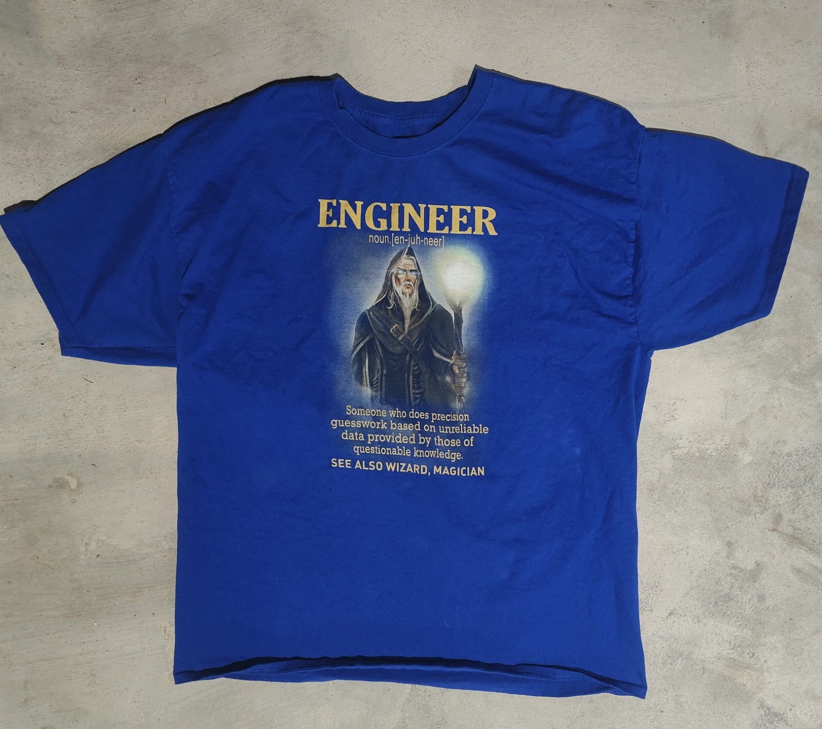 Vintage Blue Wizard Screen Print T Shirt Men’s XXL Short Sleeve Hanes